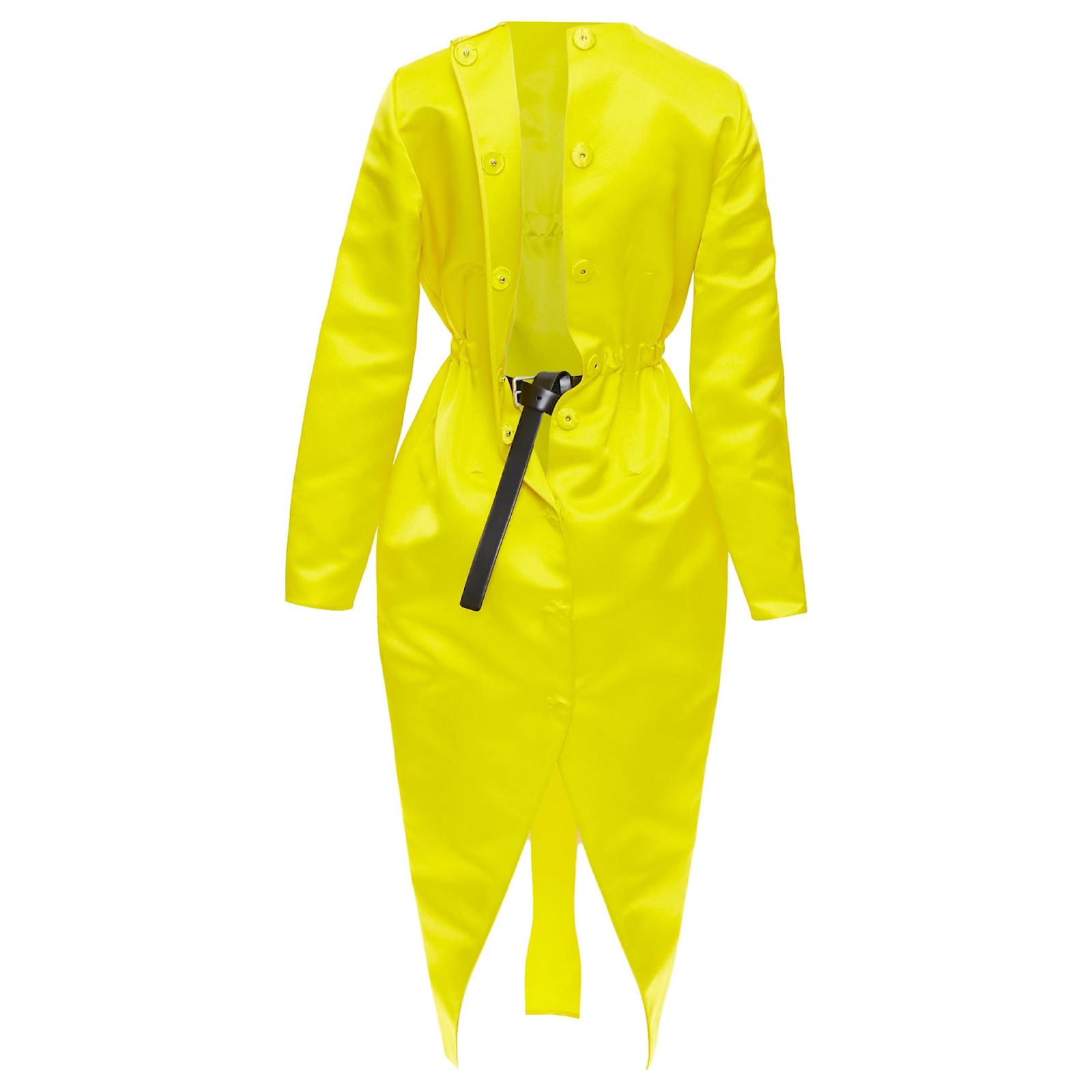 prada yellow silk dress Prada Crepe Satin Mini Dress by Prada