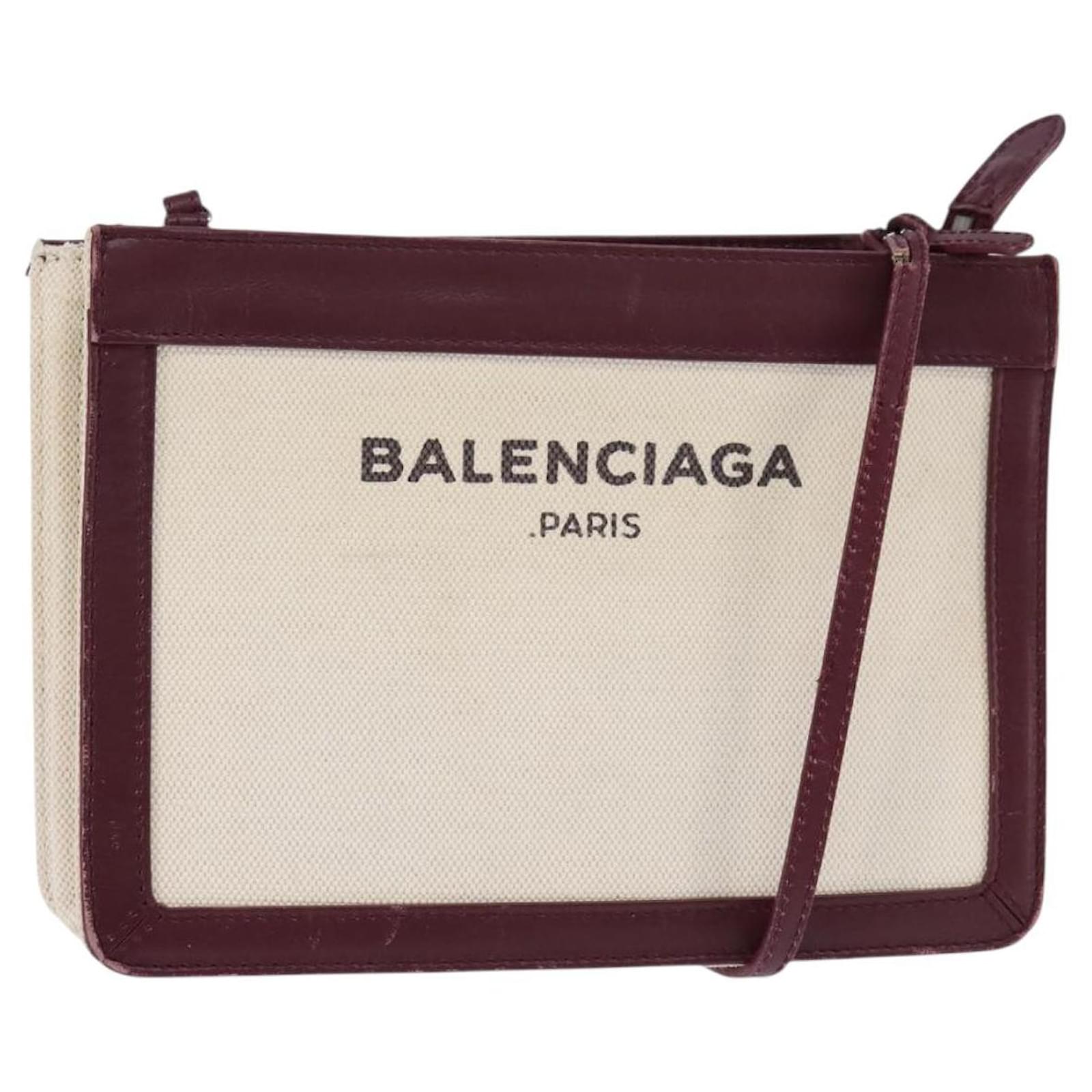 BALENCIAGA Pochette d'épaule en toile et cuir navy blanche 390641