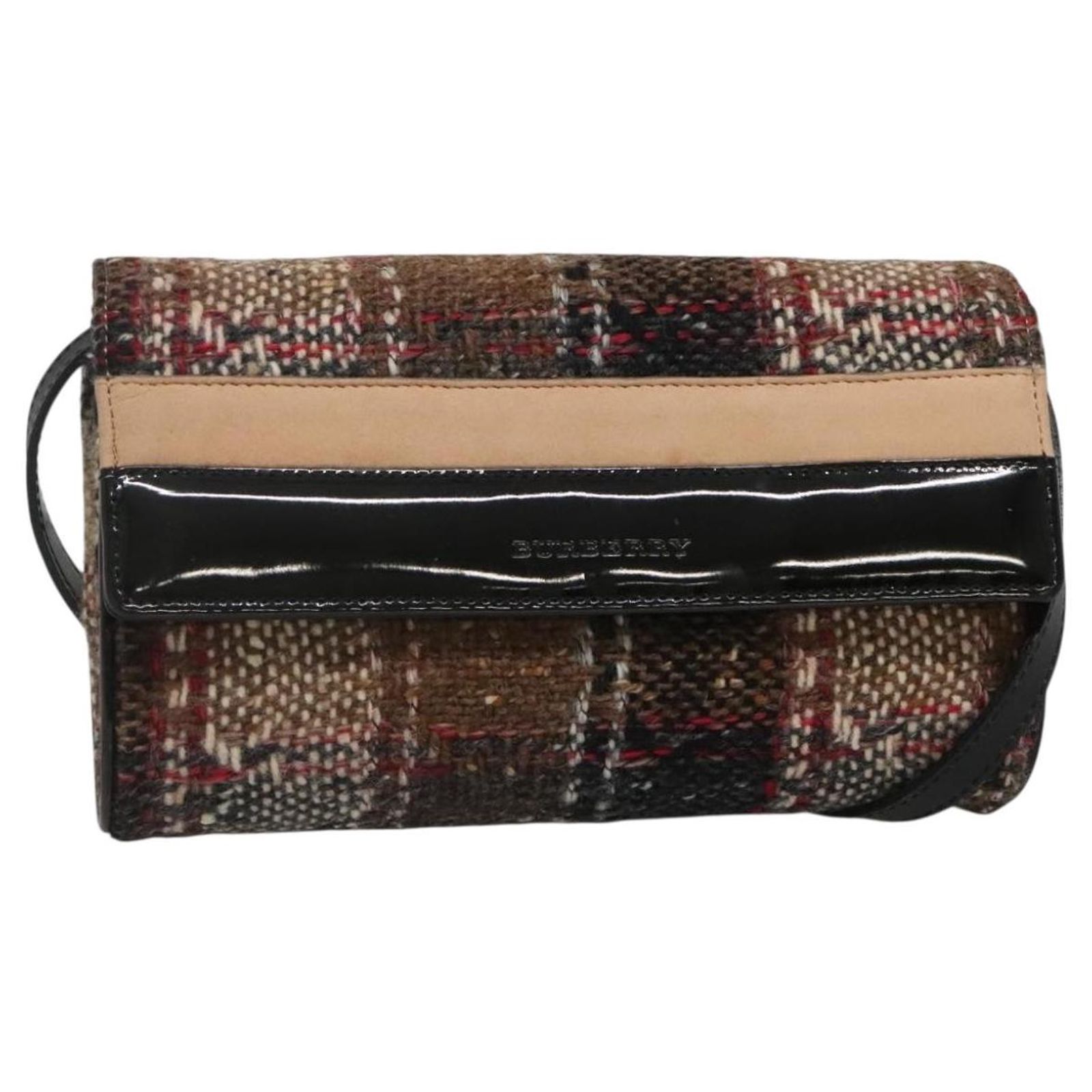 BURBERRY Nova Check Shoulder Bag Wool Beige Gold Auth 141941 
