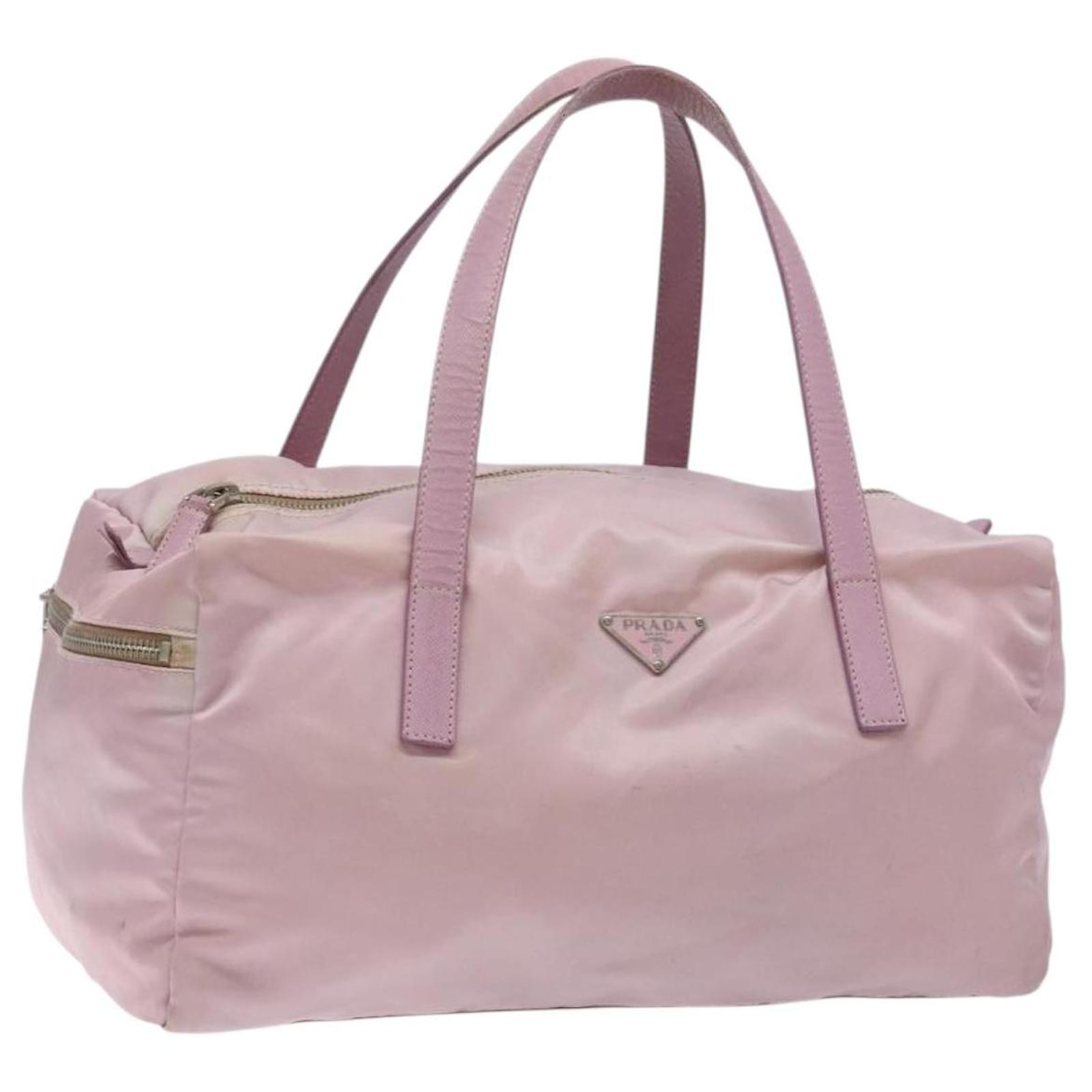 PRADA Boston Bag Nylon Pink Silver Auth 141532 Silvery ref.2533011