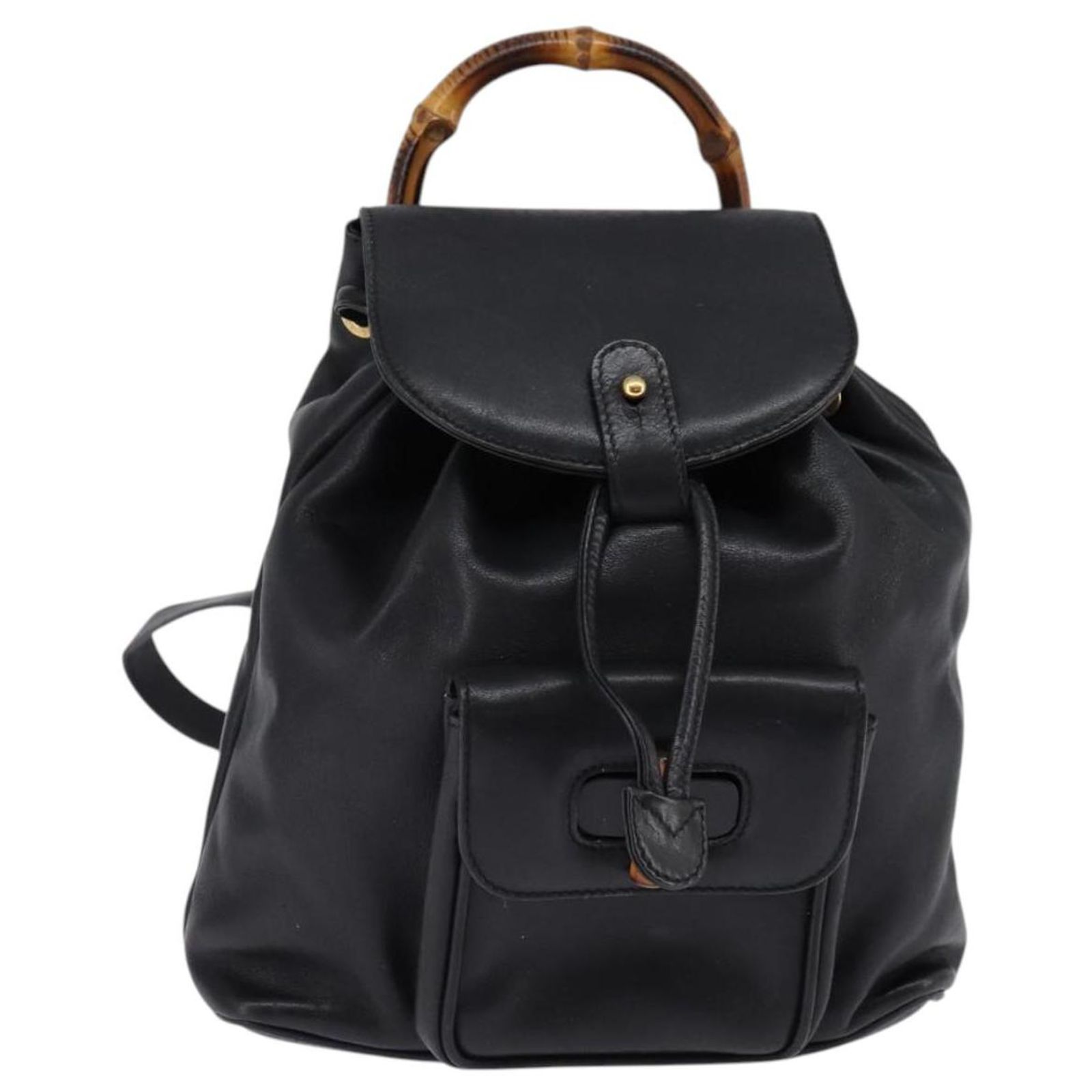 GUCCI Bamboo Backpack Leather Black Gold 003 1705 0030 Auth  display picture 3