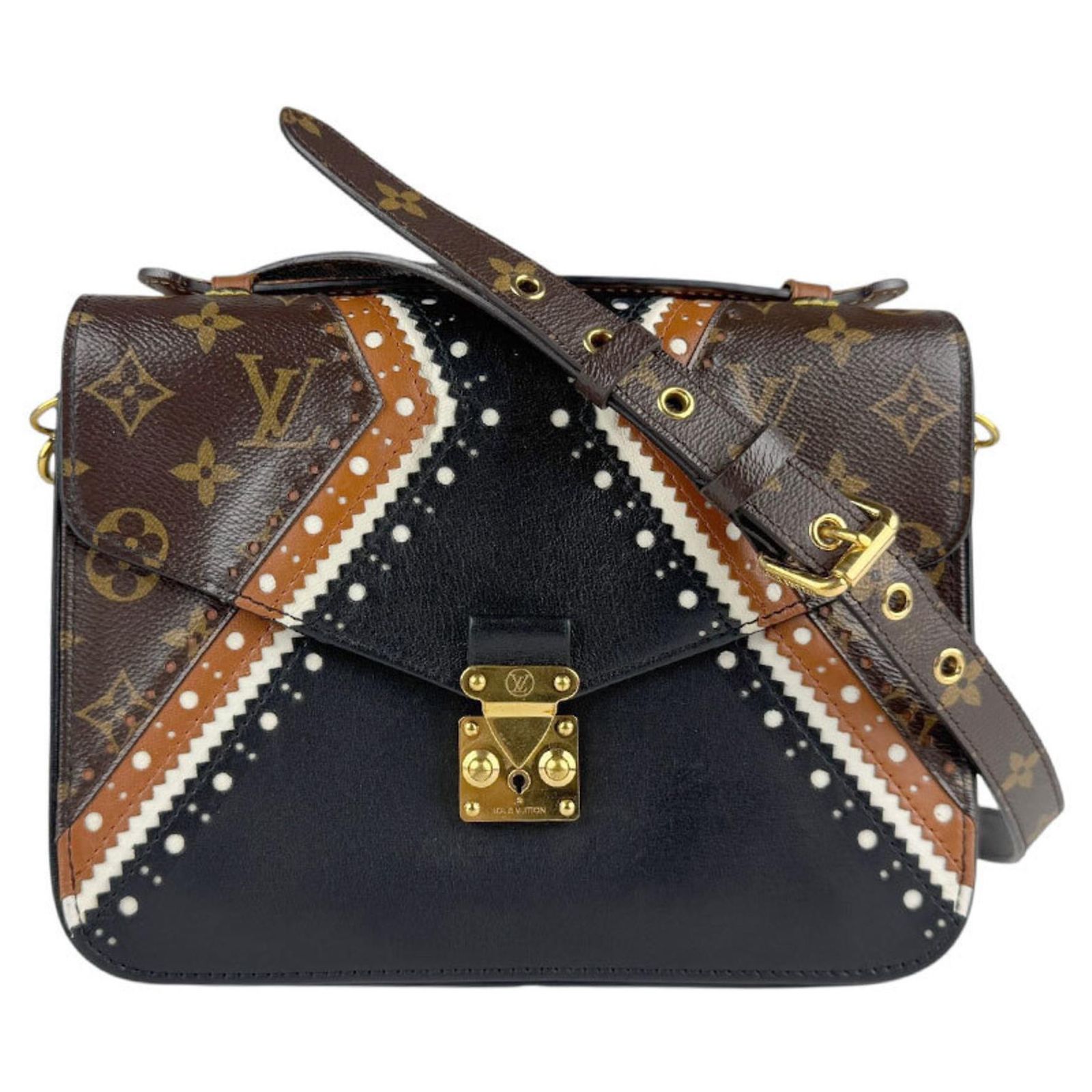 Louis Vuitton Monogram Metis MM Handbag Brown Black Leather Patent 
