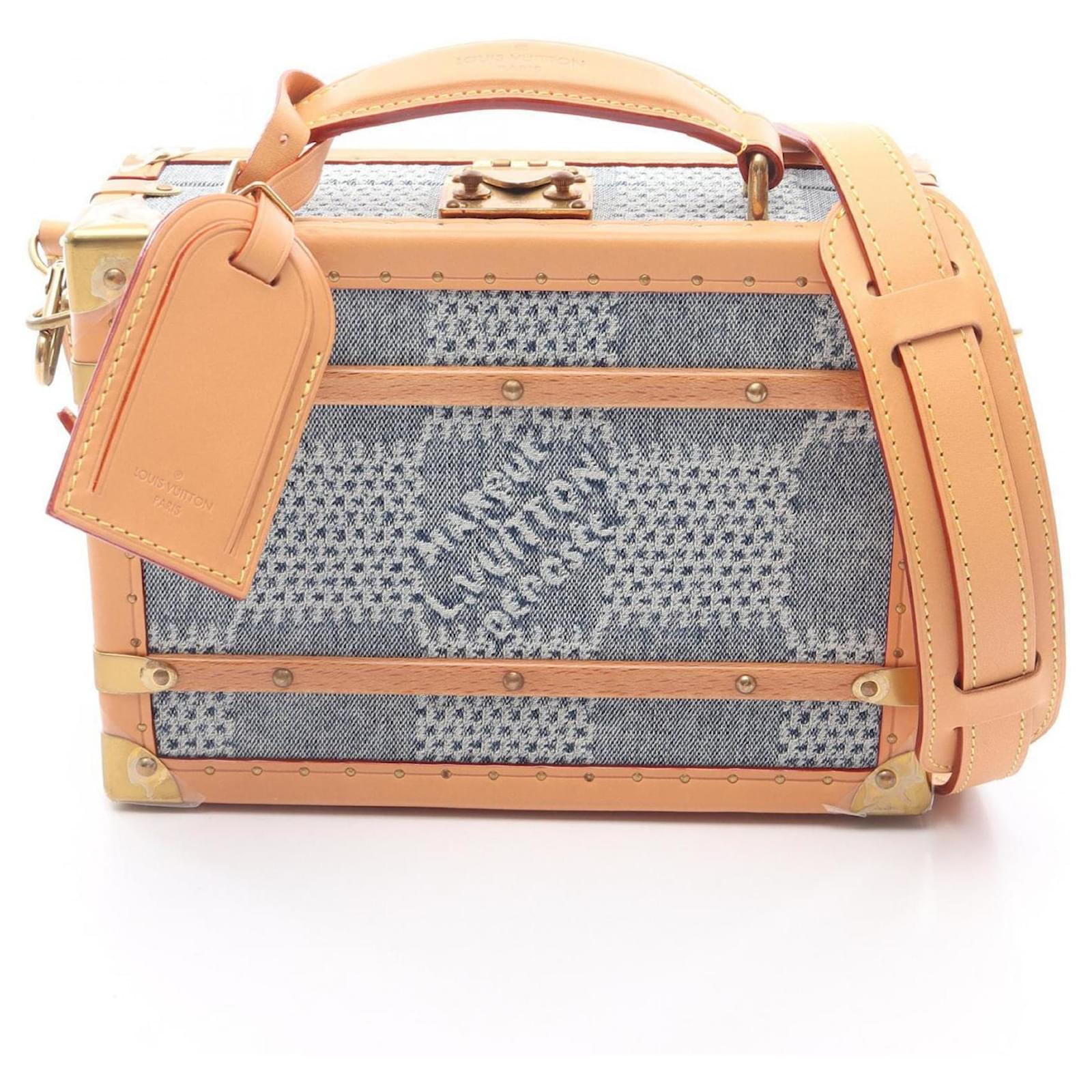 Louis Vuitton Handle Trunk Handbag Brown Blue Leather Denim ref