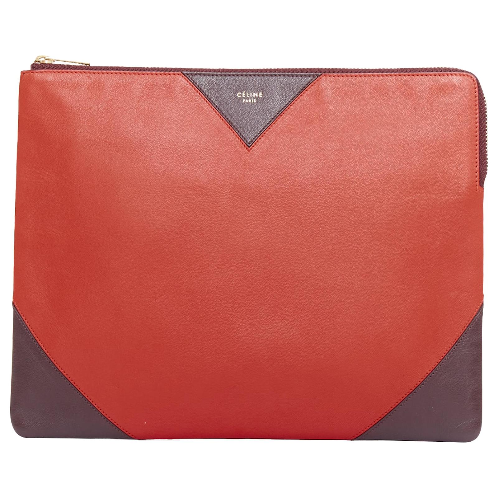 バッグ Celine OldCeline Phoebe Philo Clutch Bag Céline OLD CELINE Phoebe Philo red brown leather bicolour top zip