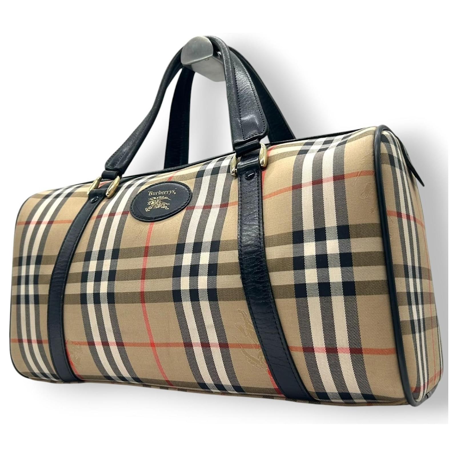 Vtg Burberrys Boston Bag Black Leather Vintage Burberry Boston