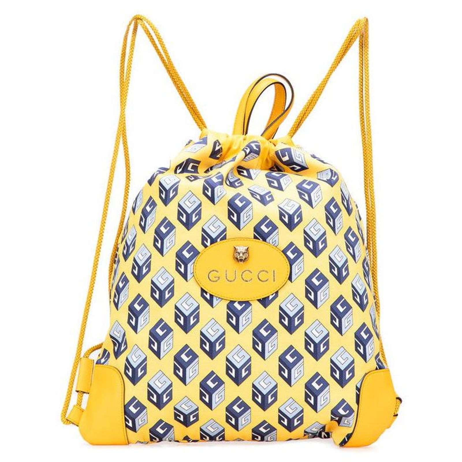 Gucci Toriko Drawstring Cube Backpack Nap Sac Yellow Blue Nylon Leather Gucci Drawstring Cube Nylon Leather Backpack Blue Yellow ref  main image 4