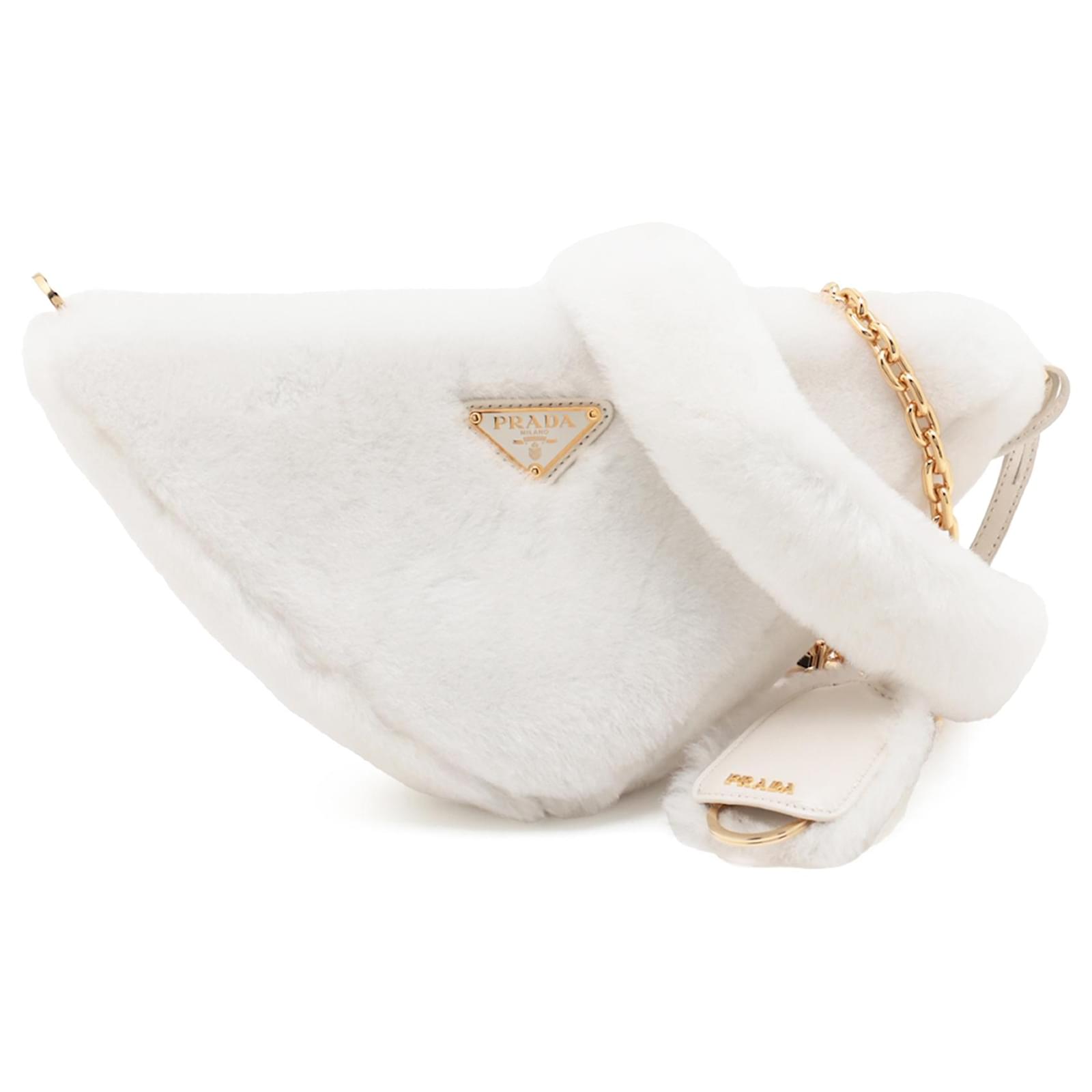 Sac à main triangle mini en shearling blanc Prada Fourrure ref