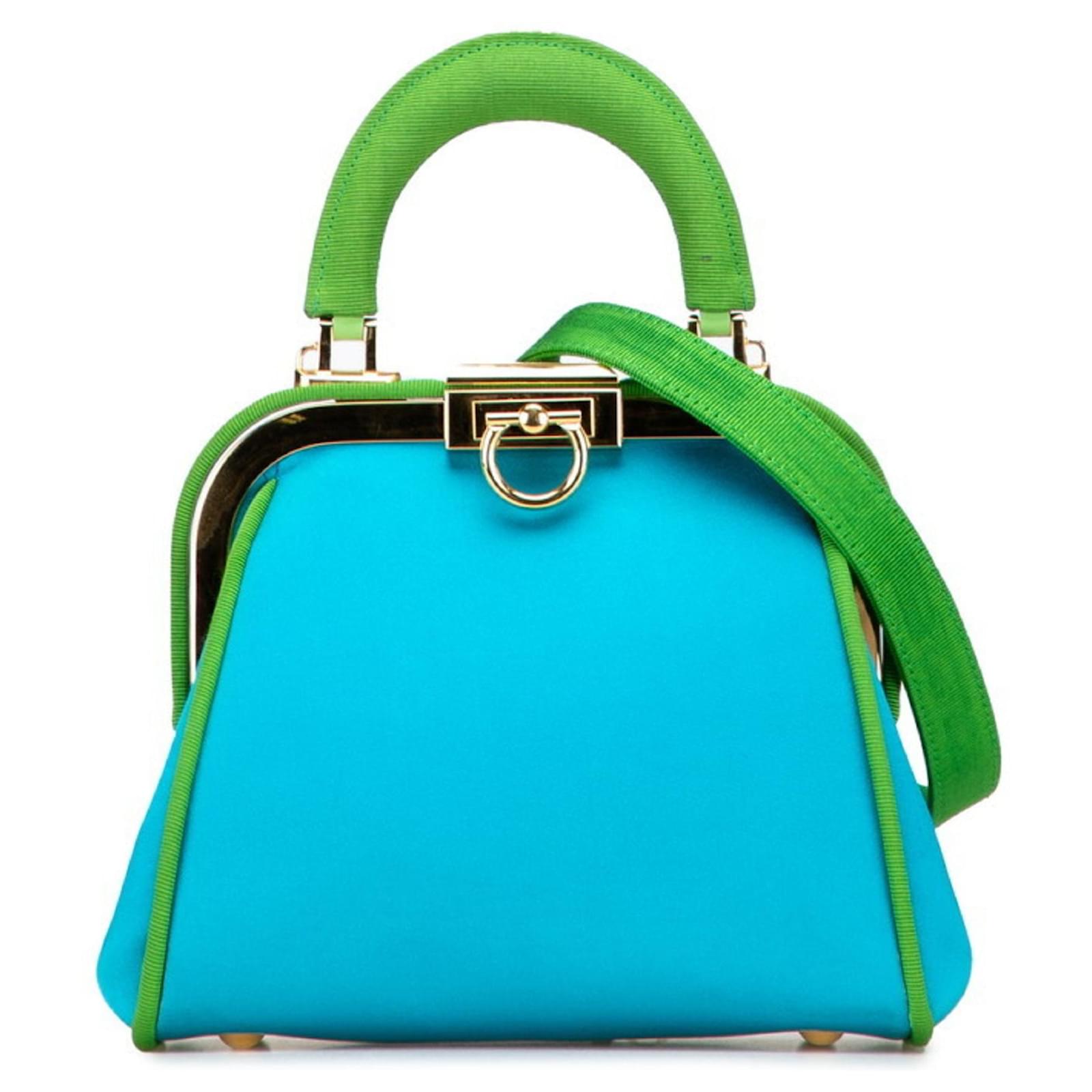Christian Dior Green Two-Way Handbag/Shoulder Bag Orange Cloth