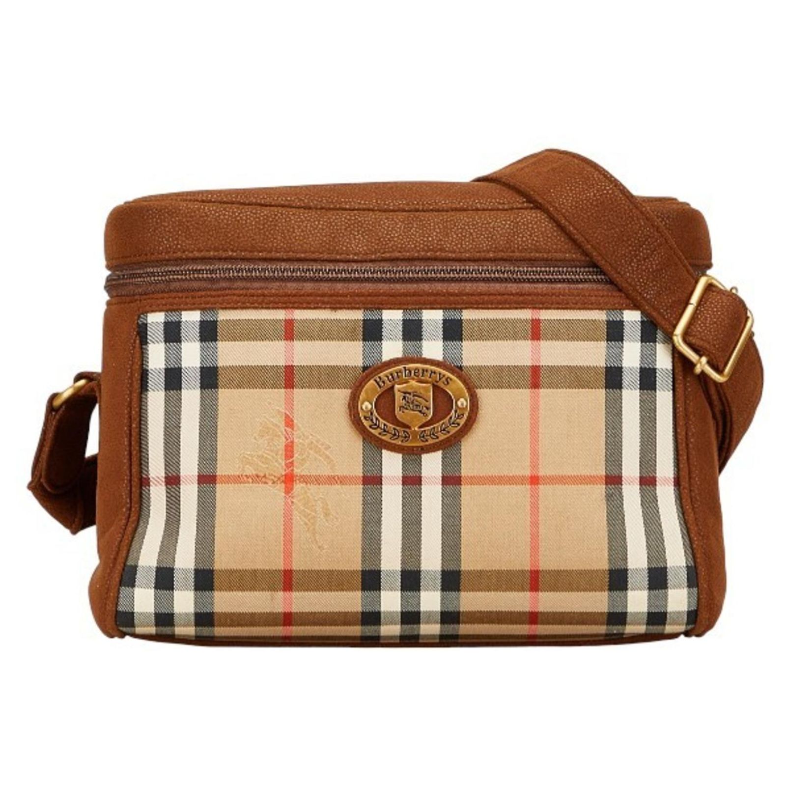 Burberry Nova Check Shadow Horse Shoulder Bag Brown Leather Cloth 