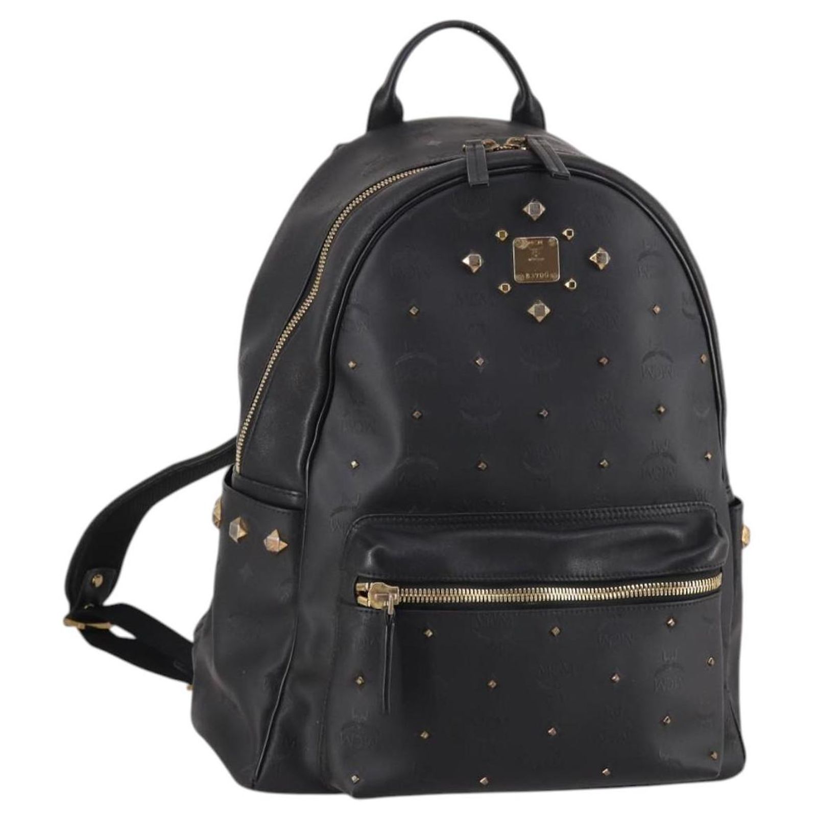 MCM Vicetos Studs Backpack Leather Black Gold Auth 141769  display picture 3