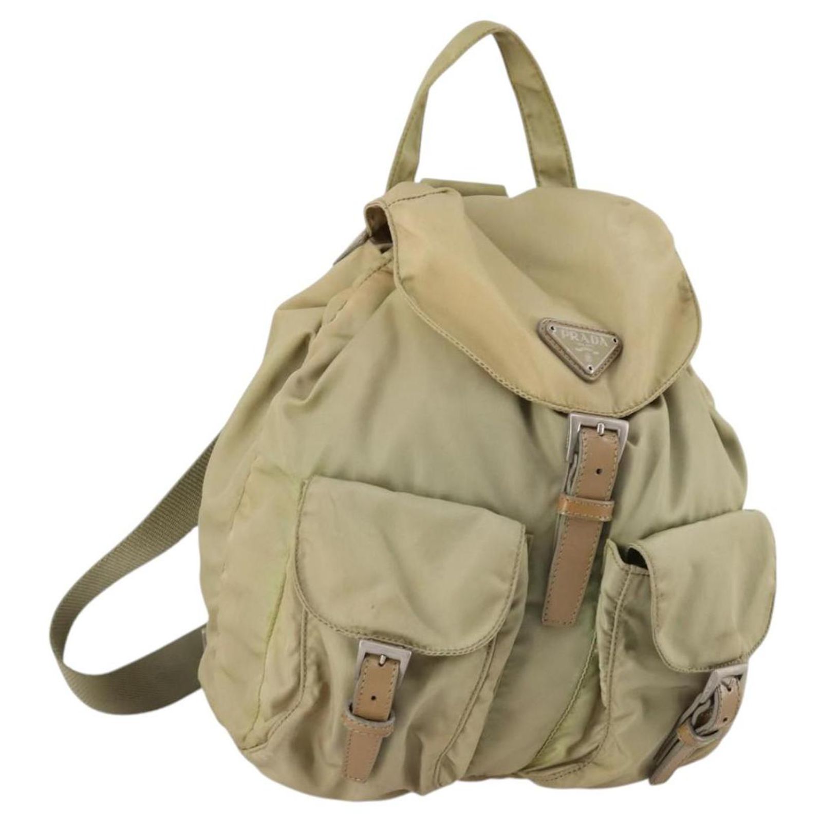 PRADA Backpack Nylon Beige Silver Auth 141598 Silvery ref  display picture 1