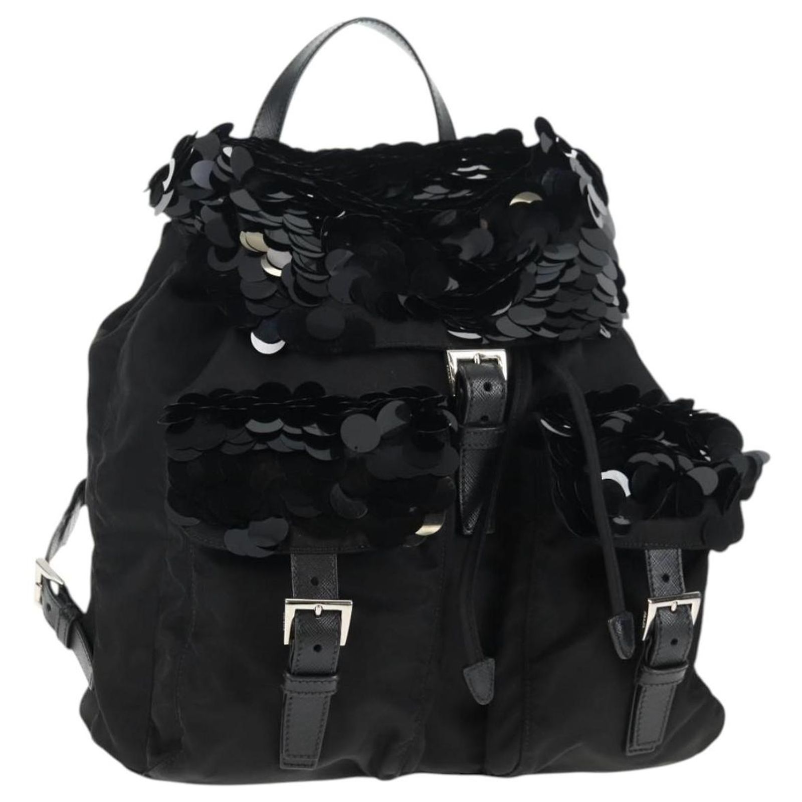 PRADA Sequin Backpack Nylon Black Silver Auth 141151M  display picture 3