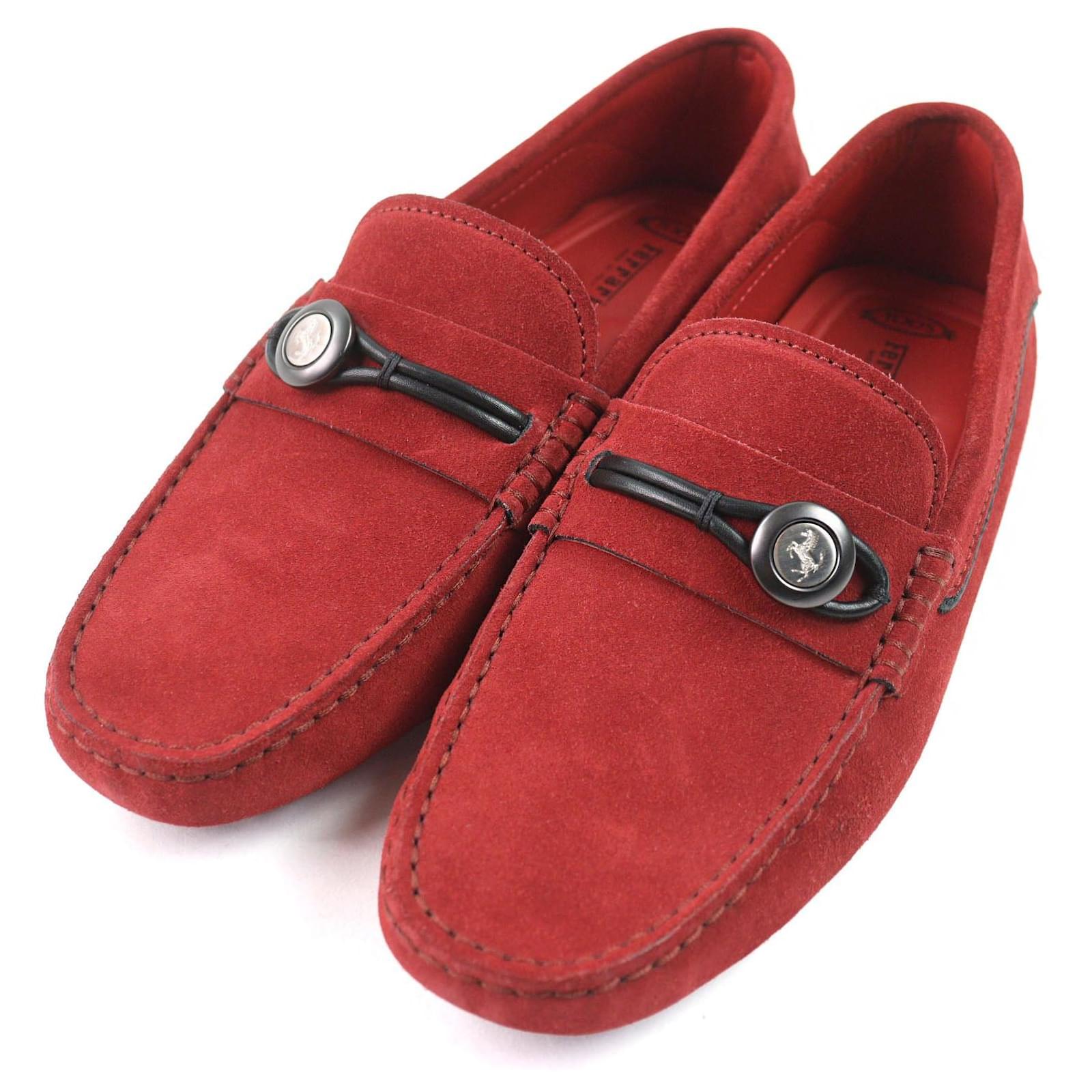 Tod's Tods Ferrari Driving Shoes Leather Loafers Red