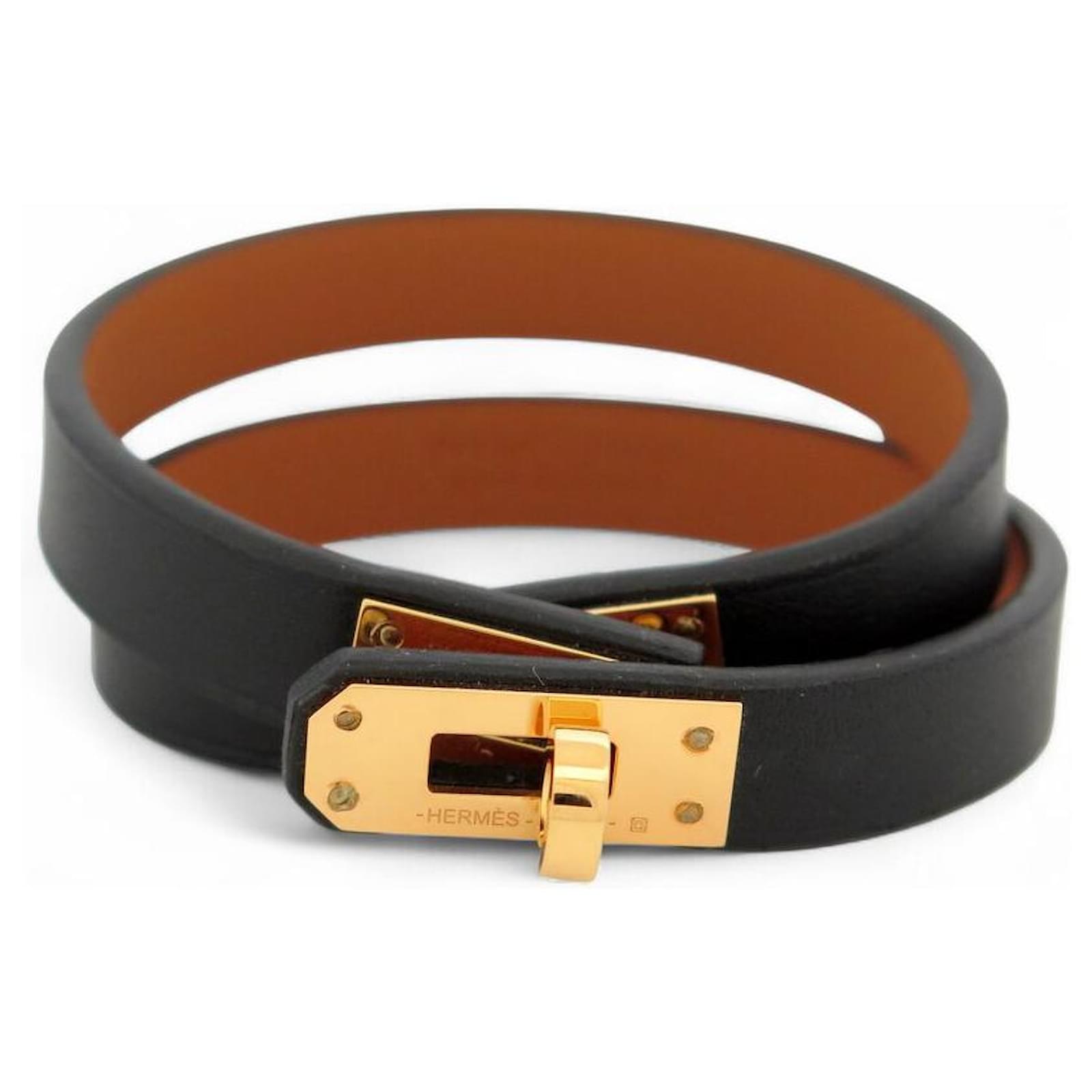 Hermès NEW HERMES KELLY MINI BRACELET SWIFT LEATHER BLACK GOLD