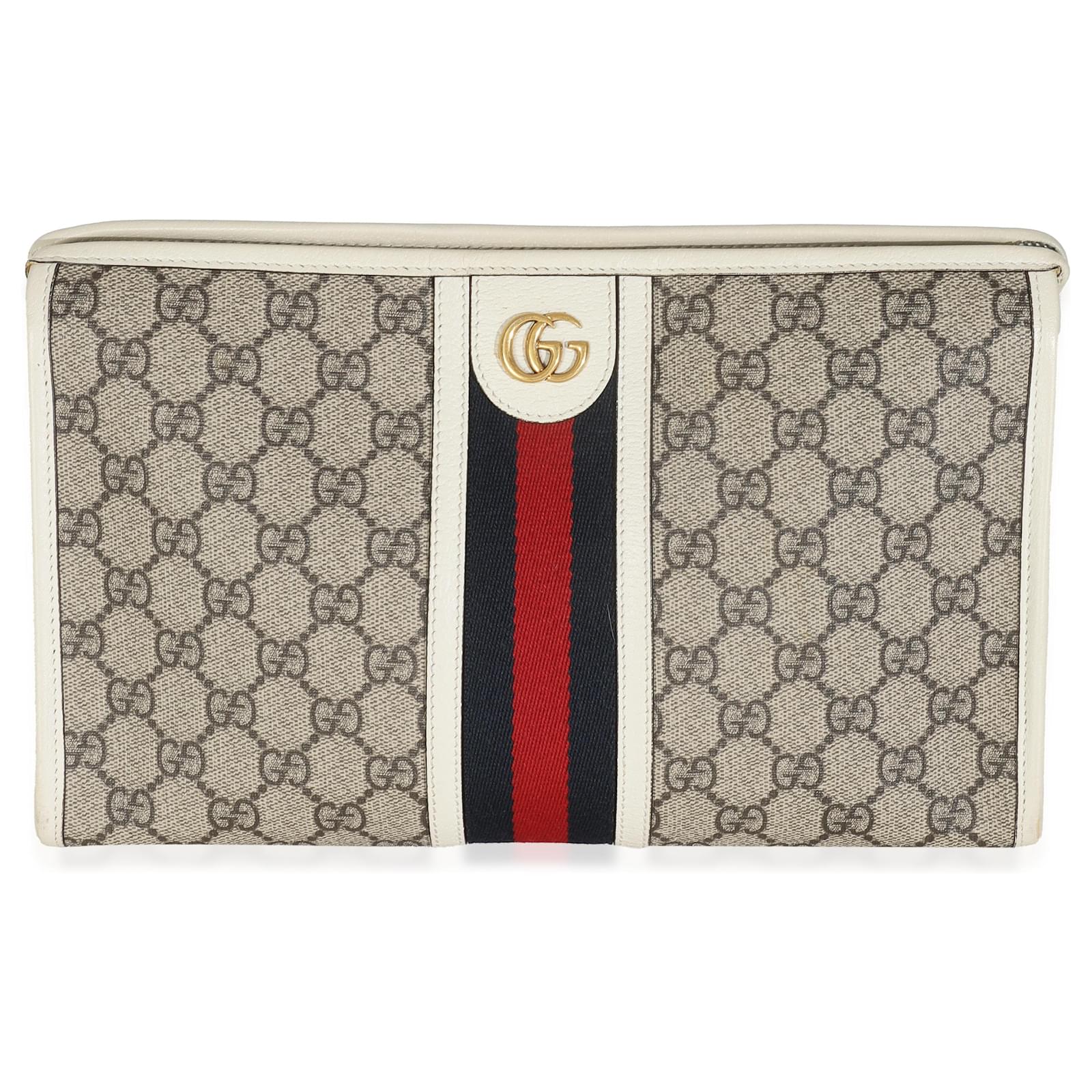 Beauty case Ophidia GG in tela GG Supreme monogramma bianco beige