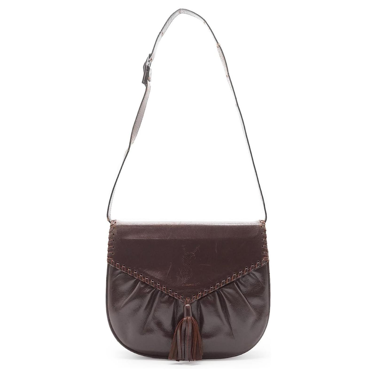Yves Saint Laurent Sac à épaule à frange YSL Cuir Marron ref