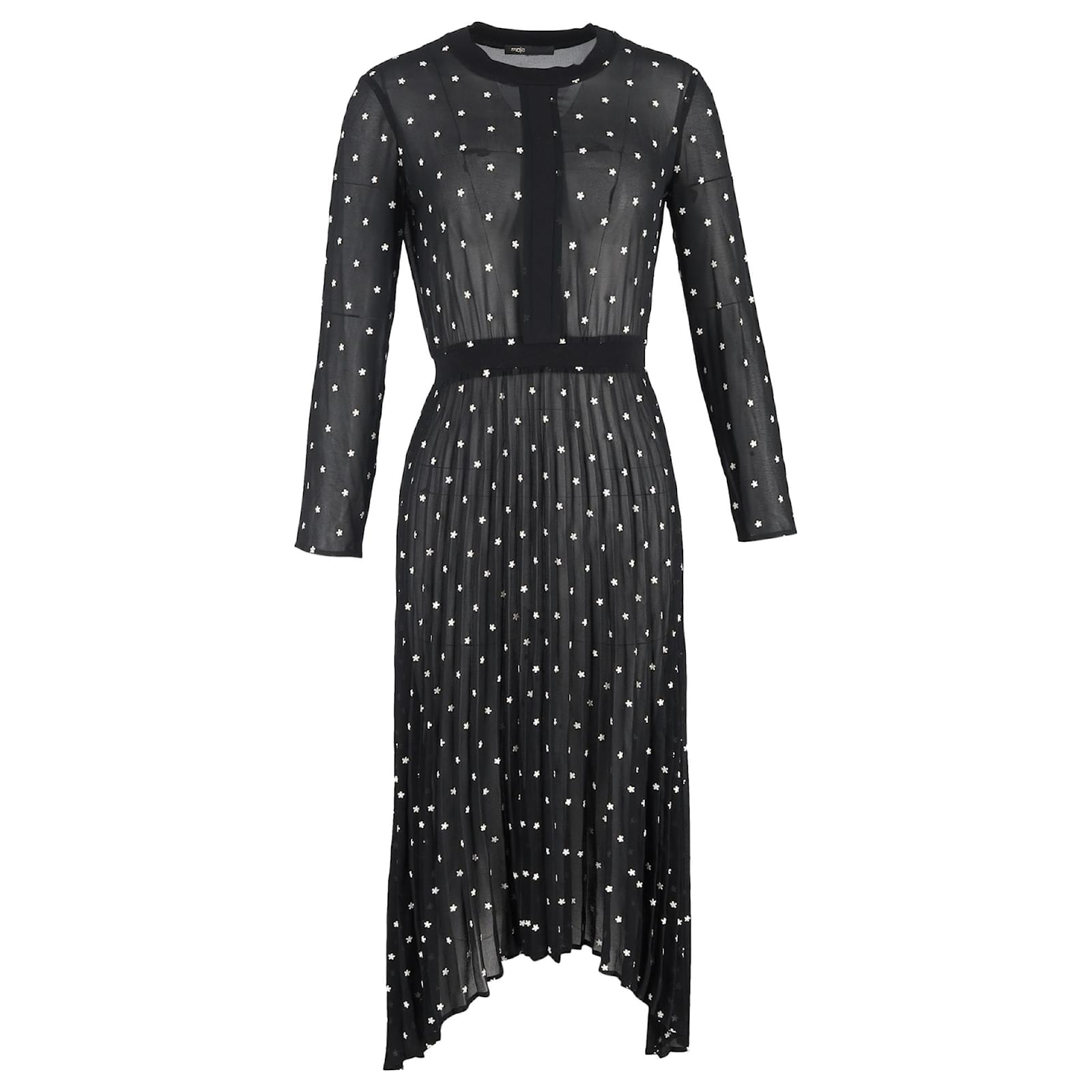 Maje Rivoli Embroidered Midi Dress In Black Polyester