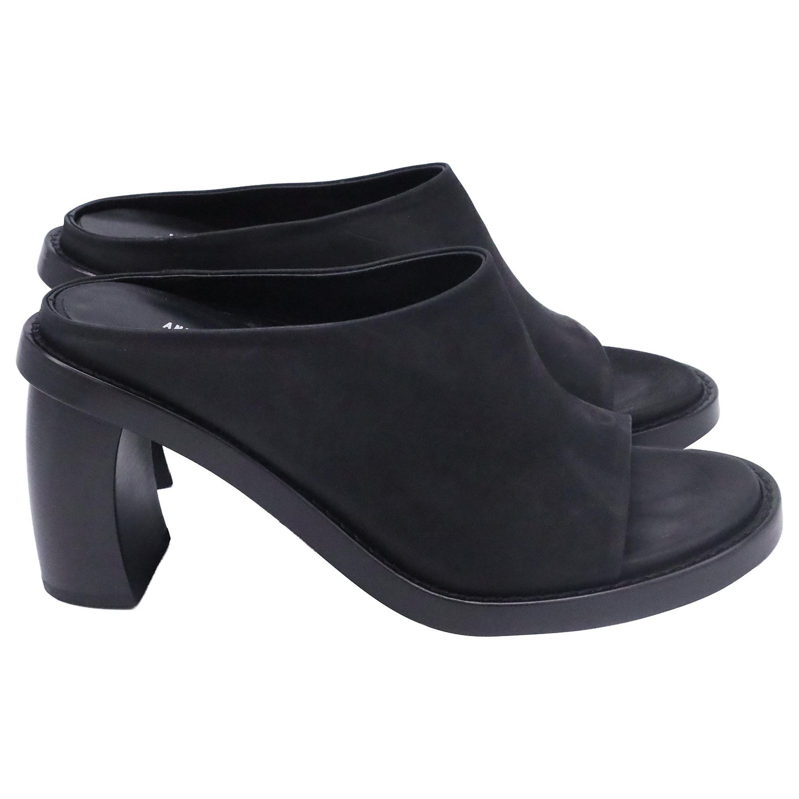 Ann Demeulemeester Clara Slide Sandal Heels in Black Calf Leather 