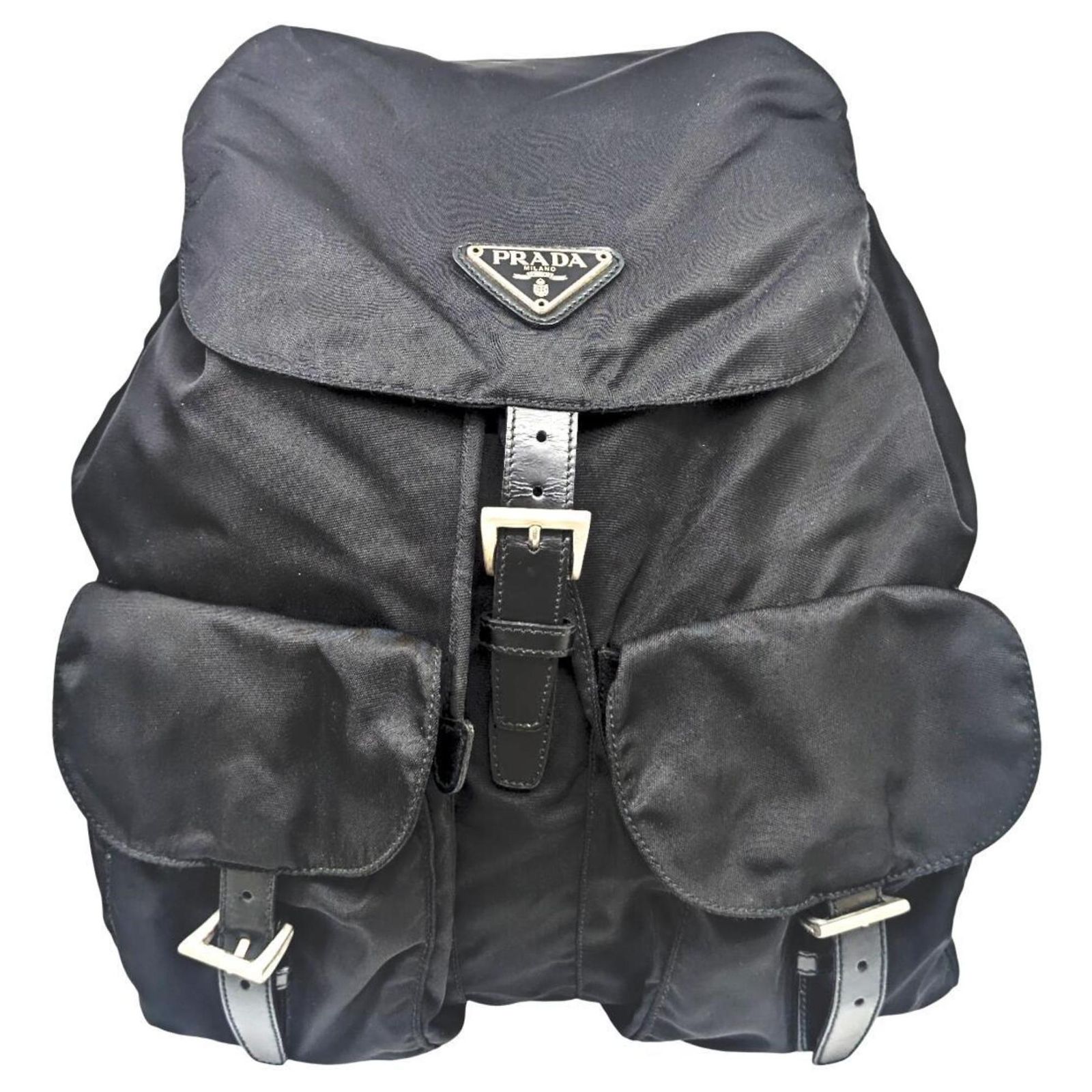 PRADA Women\'s Backpack Nylon Black 1BZ032 PRADA Backpack 1BZ032 Nylon Black Silver Metal Backpack  main image 2