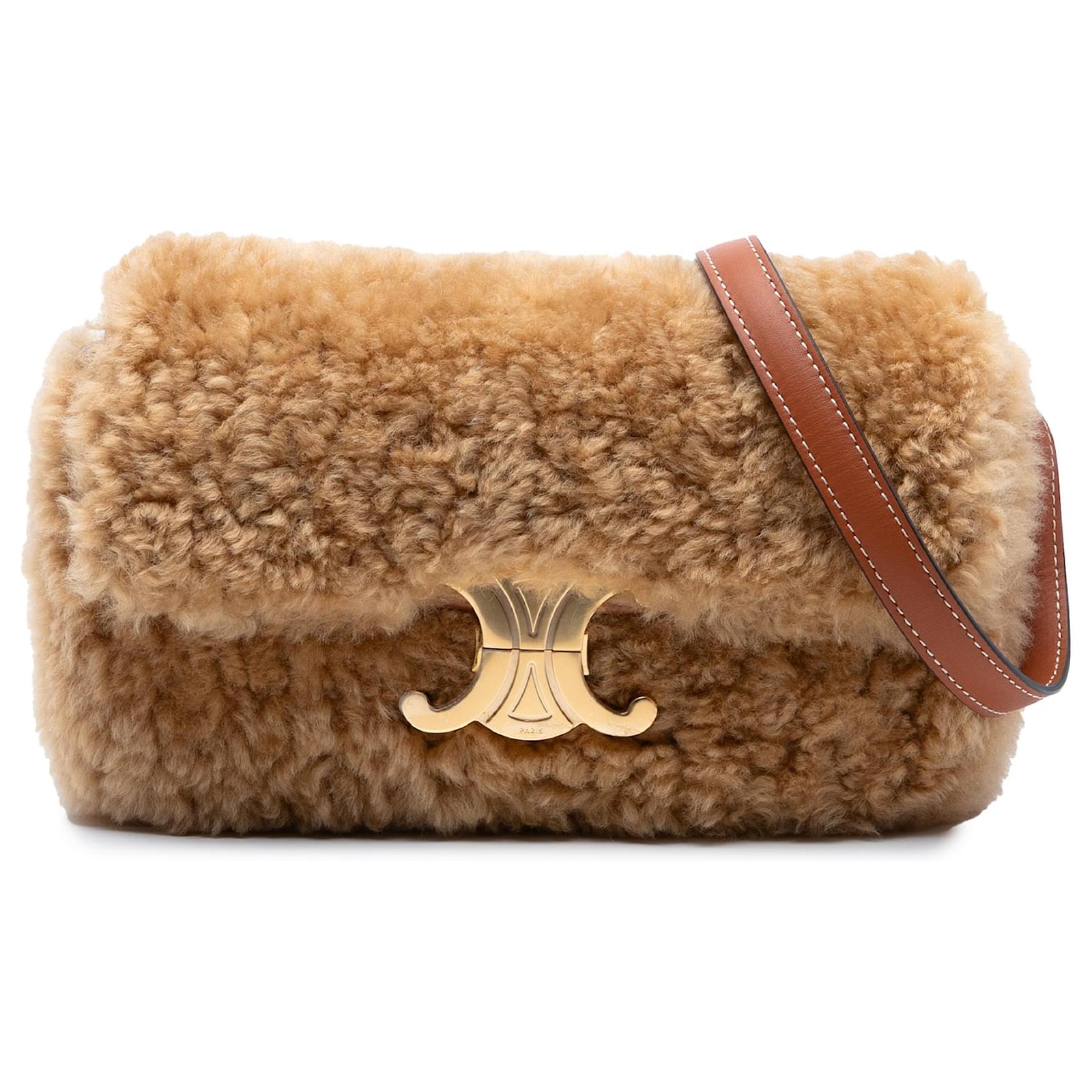 Céline Celine Brown Shearling Triomphe Shoulder Bag Pony-style