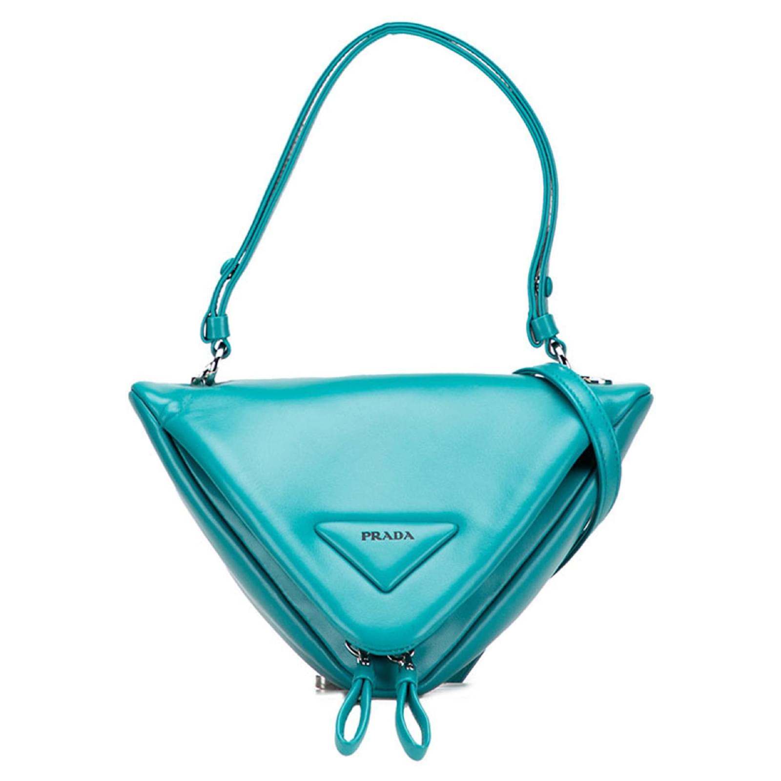 Prada Triangle Handbag in Blue-Green Orange Leather ref.JC2544106