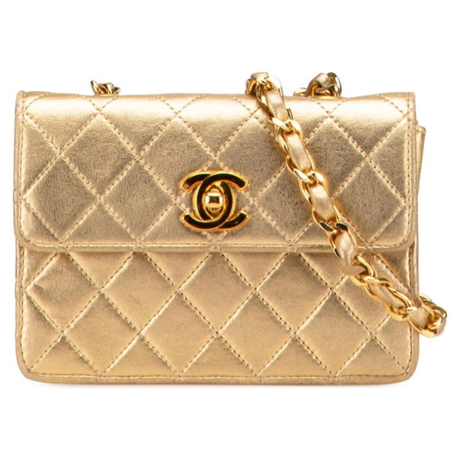 CHANEL Mini Matelasse Coco Mark Chain Shoulder Bag Golden Leather