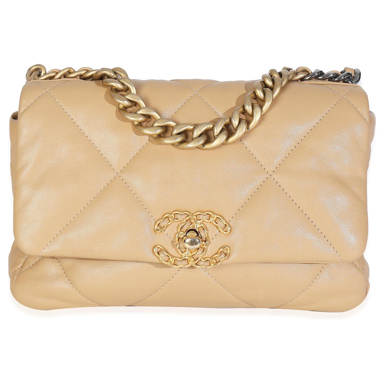 Chanel Beige Quilted Lambskin Chanel 19 Flap Bag Leather ref