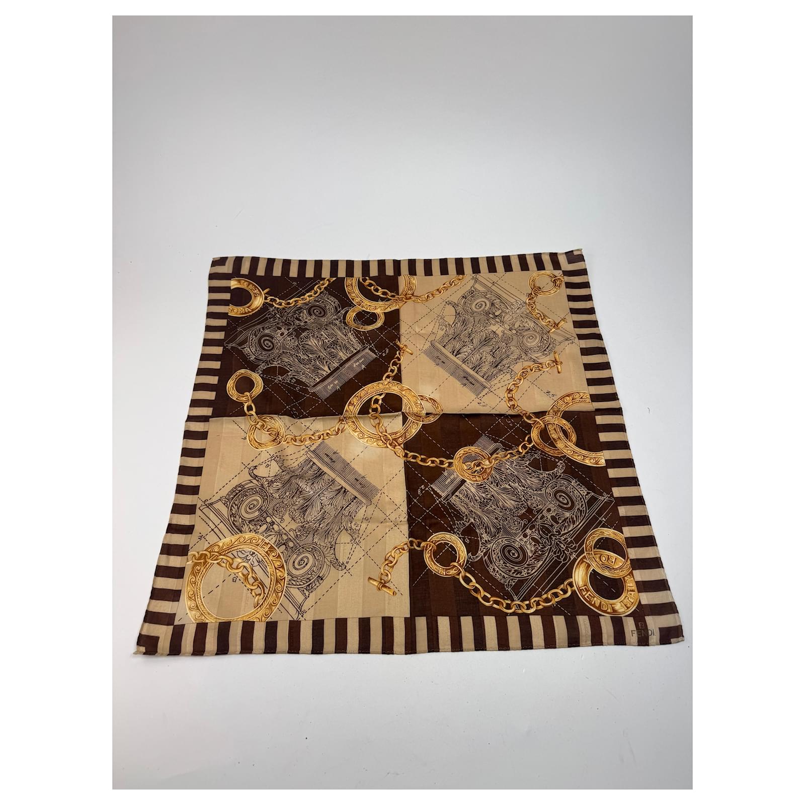 Vintage Fendi Baroque Scarf Brown Gold Silk Joli Closet