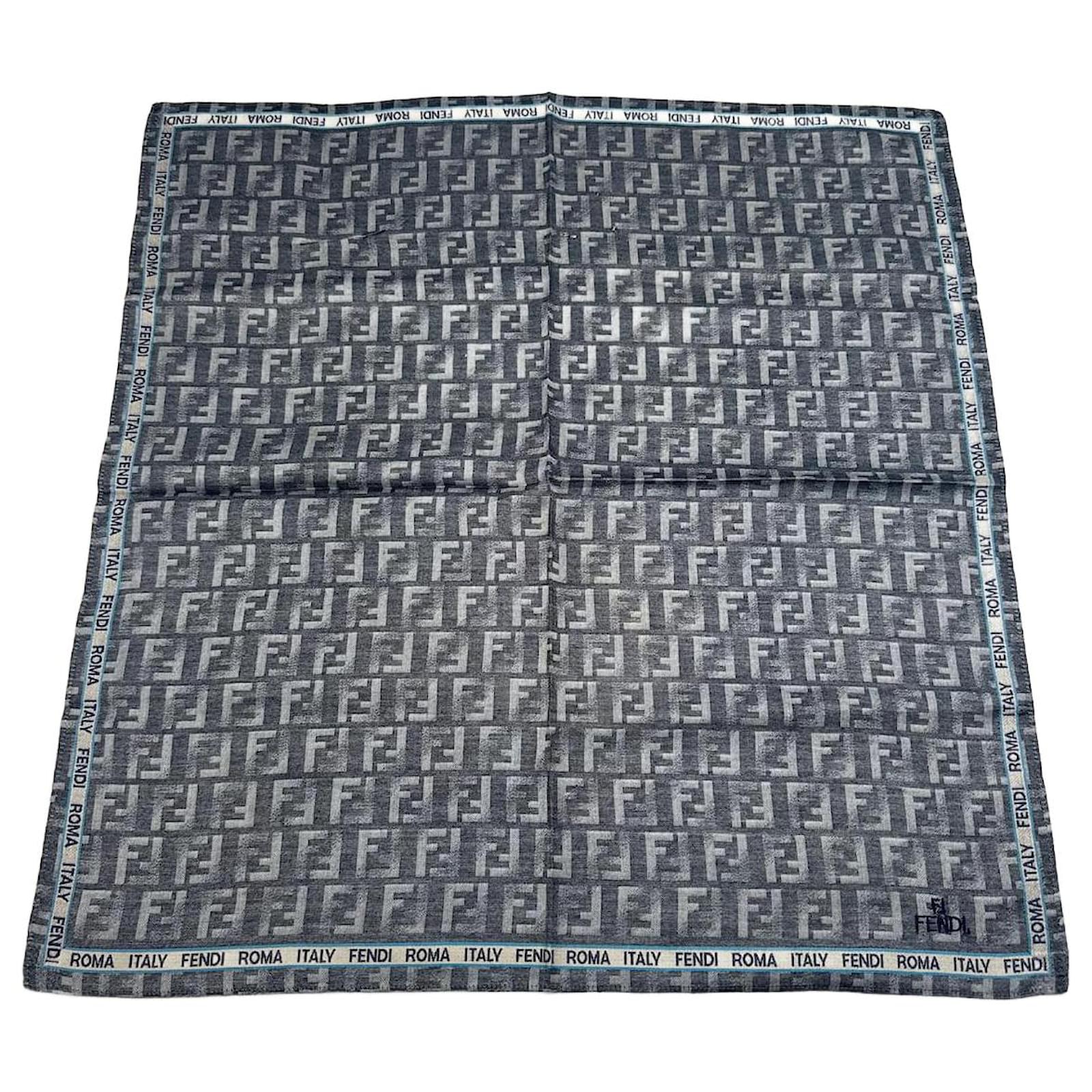 Vintage Fendi FF monogram Scarf Grey Blue Silk Joli