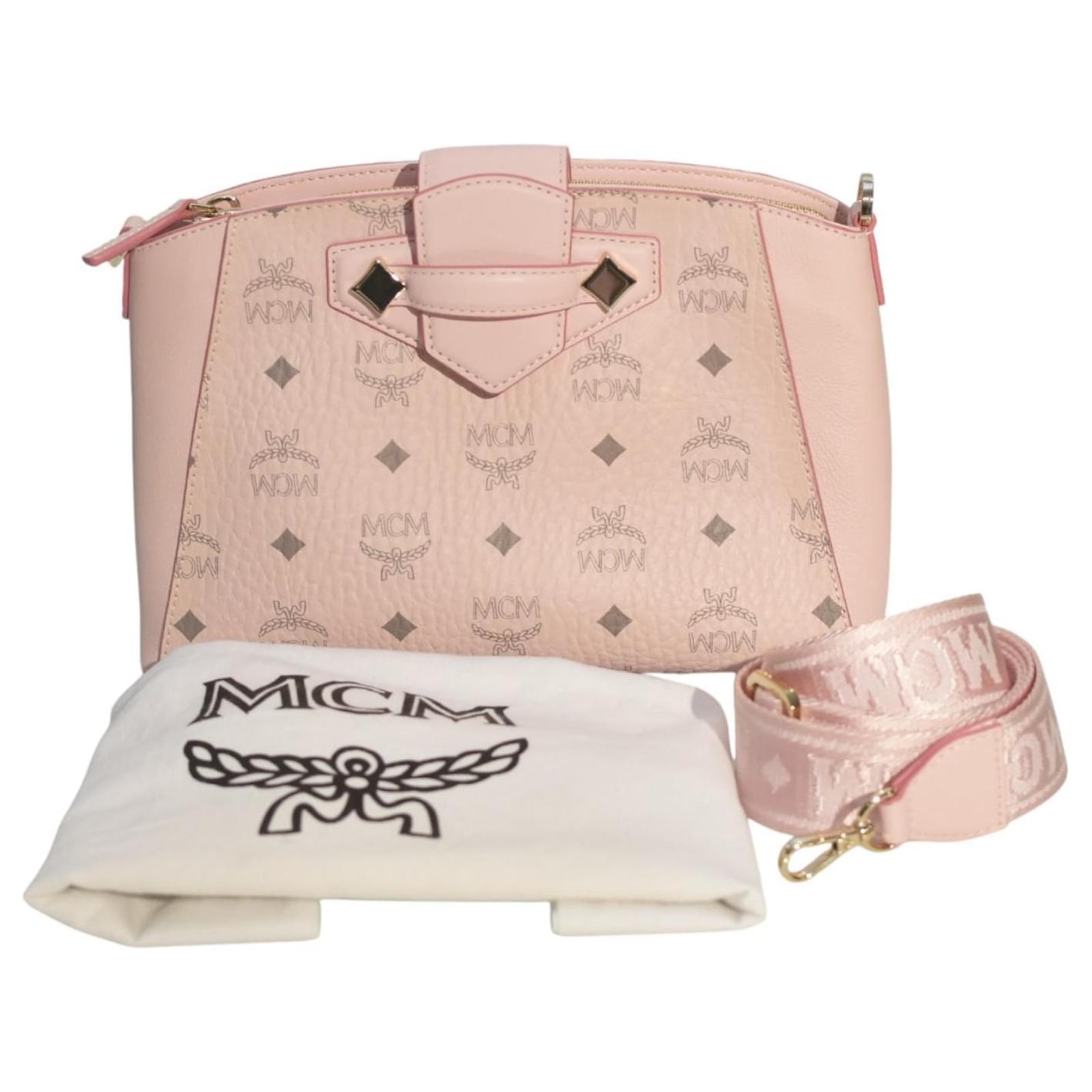 MCM Pink Leather Crossbody Visetos Bag Monogram Logo Mint