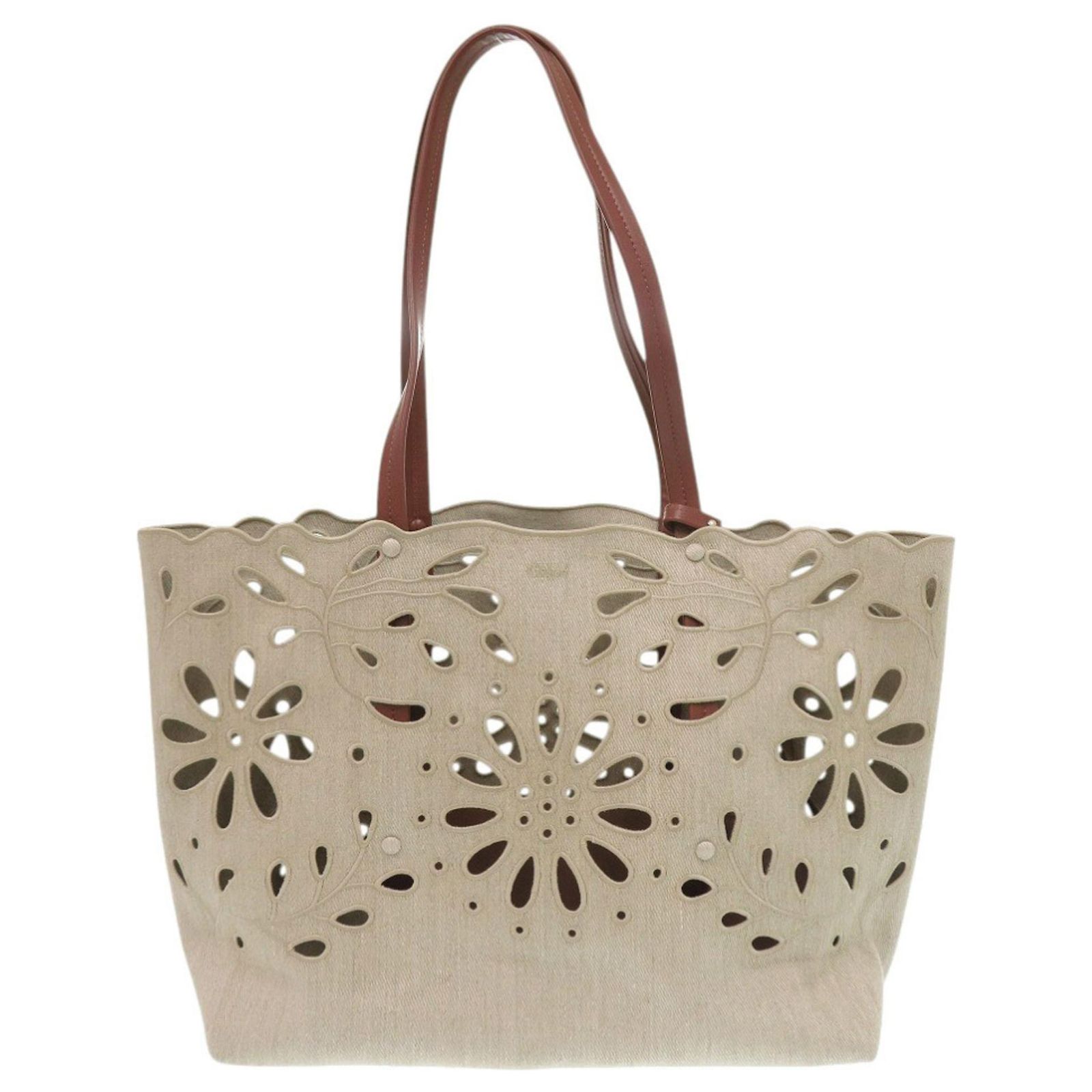 Chloé Camilla East West Tote Bag Brown Beige Leather Linen ref 