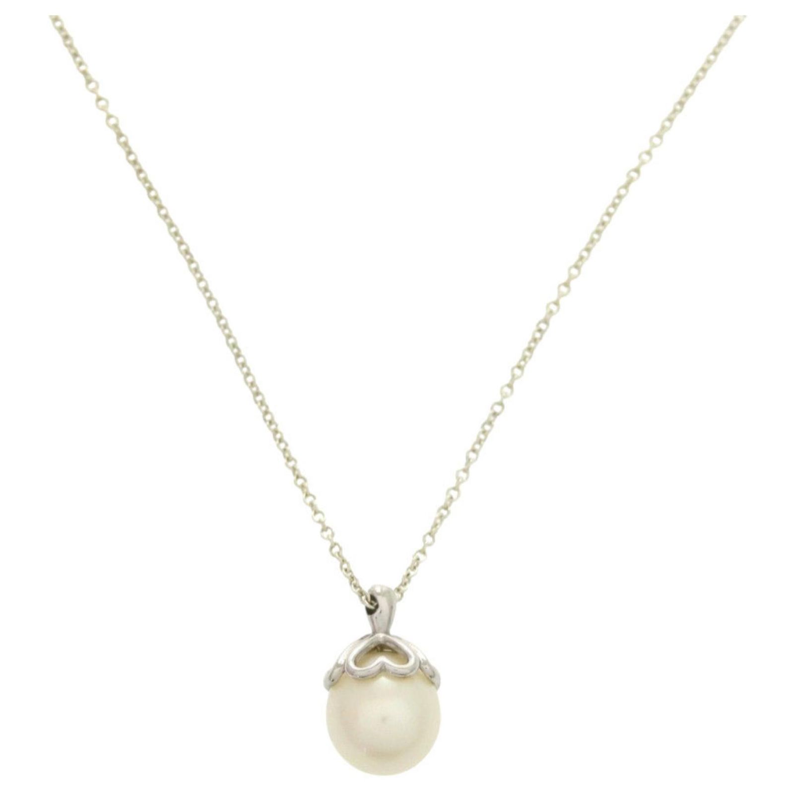 Tiffany & Co Tiffany Heart 925 Sterling Silver Pearl Necklace 