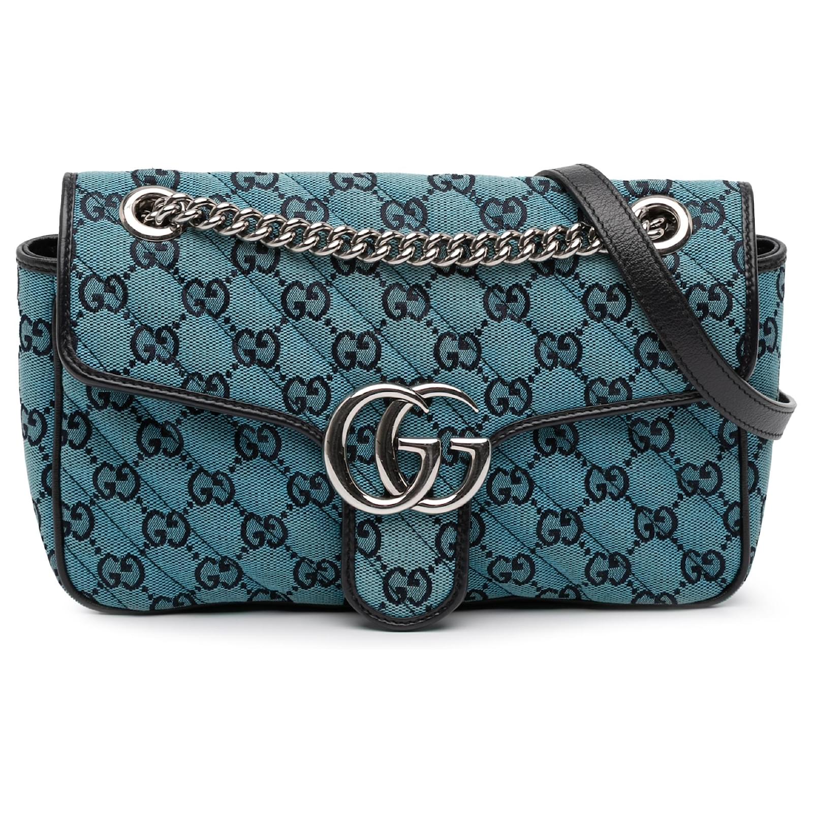 Gucci Blue Medium GG Marmont Matelasse Diagonal GG Canvas Shoulder