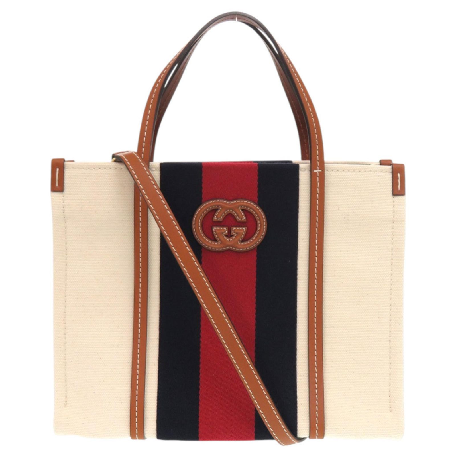 Gucci 2-way Sherry Line Interlocking G Patch Canvas Tote Bag White 