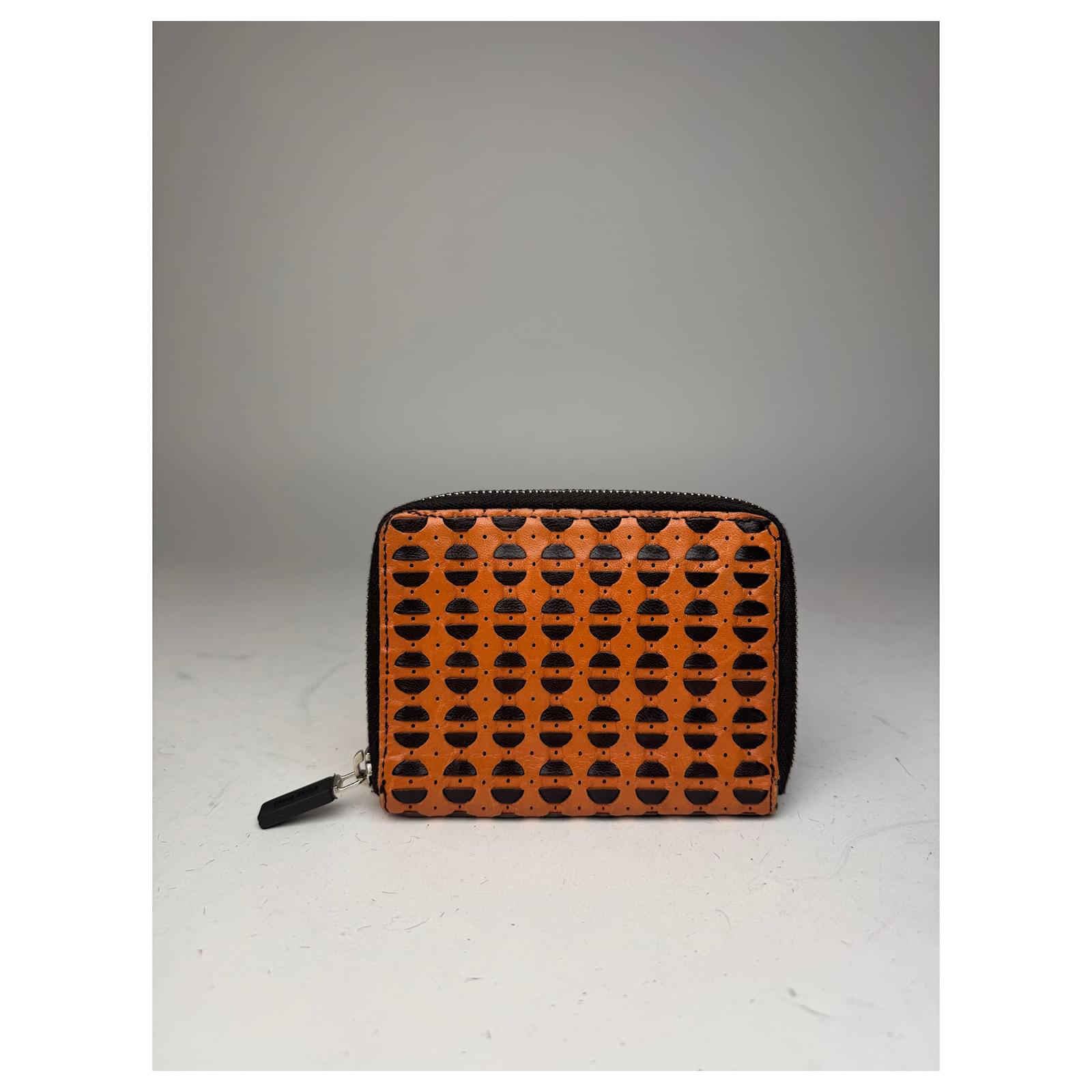 Vintage Miu Miu Zipper Leder Geldbörse Orange Schwarz