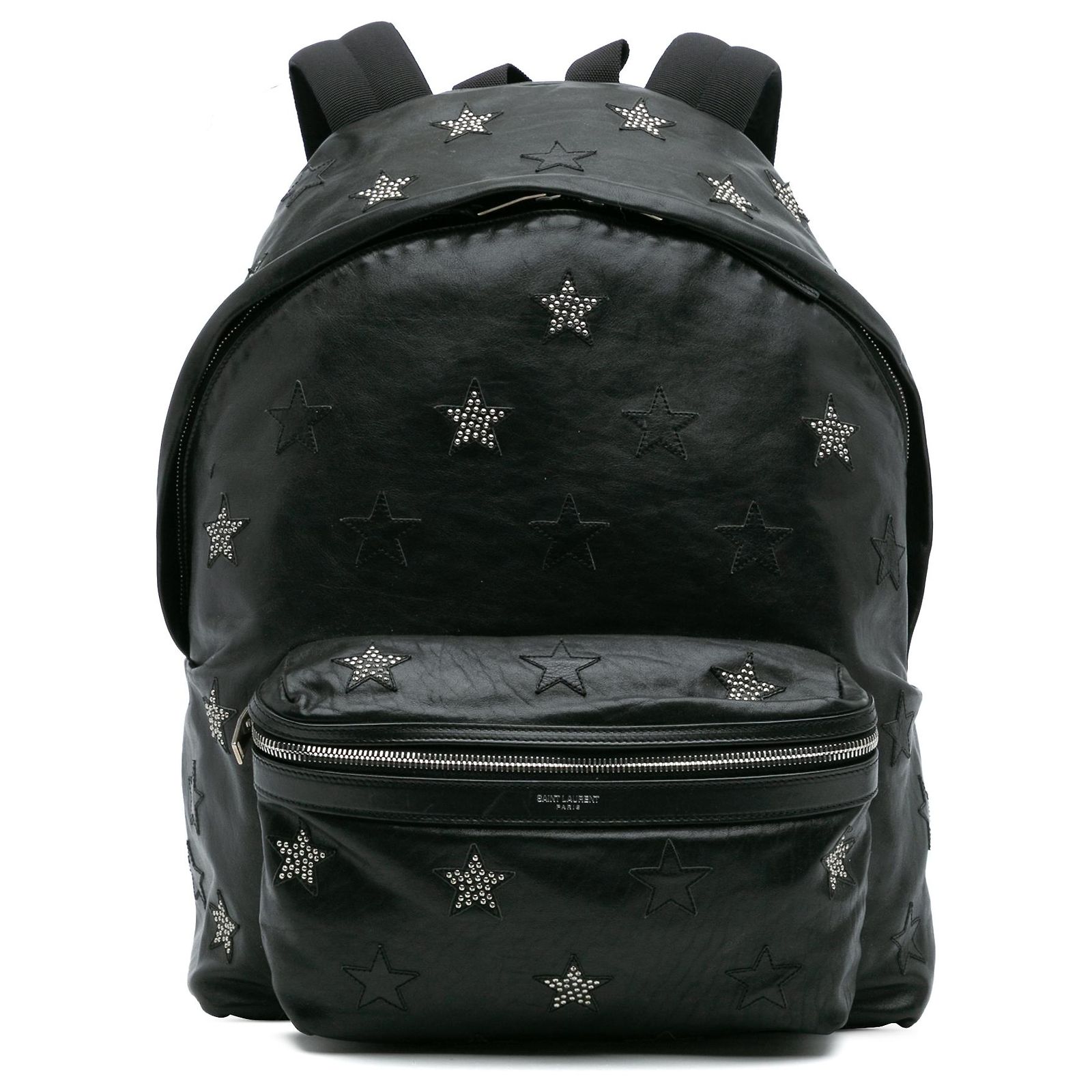 Saint Laurent Black Leather Star Studded City Backpack Pony  display picture 3