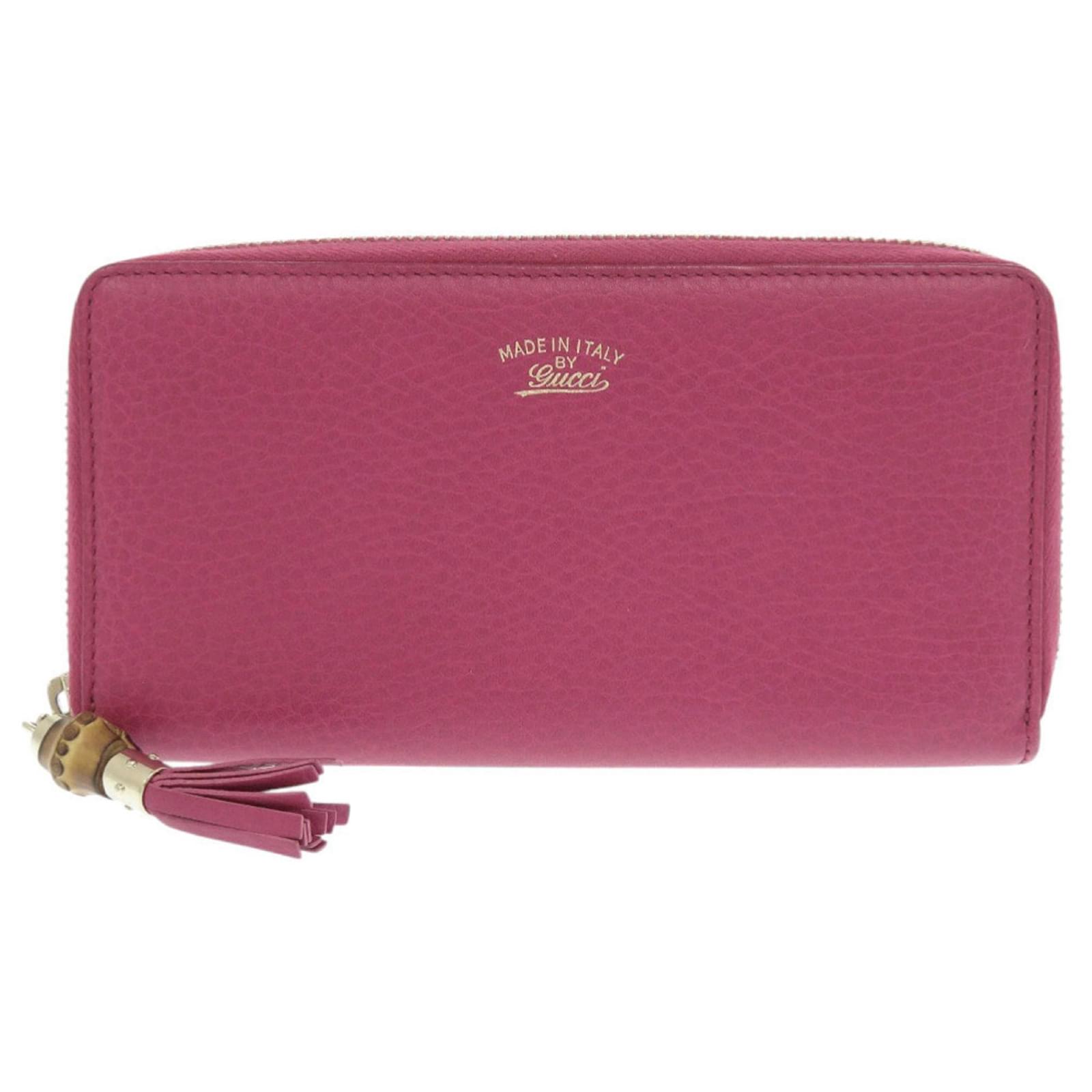 Gucci Bamboo Round Zip Long Wallet Pink Leather ref.2548359 - Joli