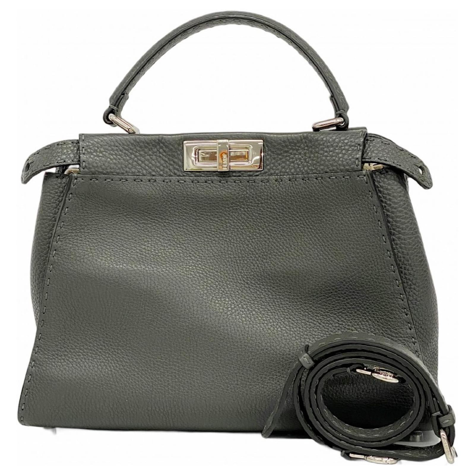Fendi Selleria Peekaboo Gray Leather Handbag Brown