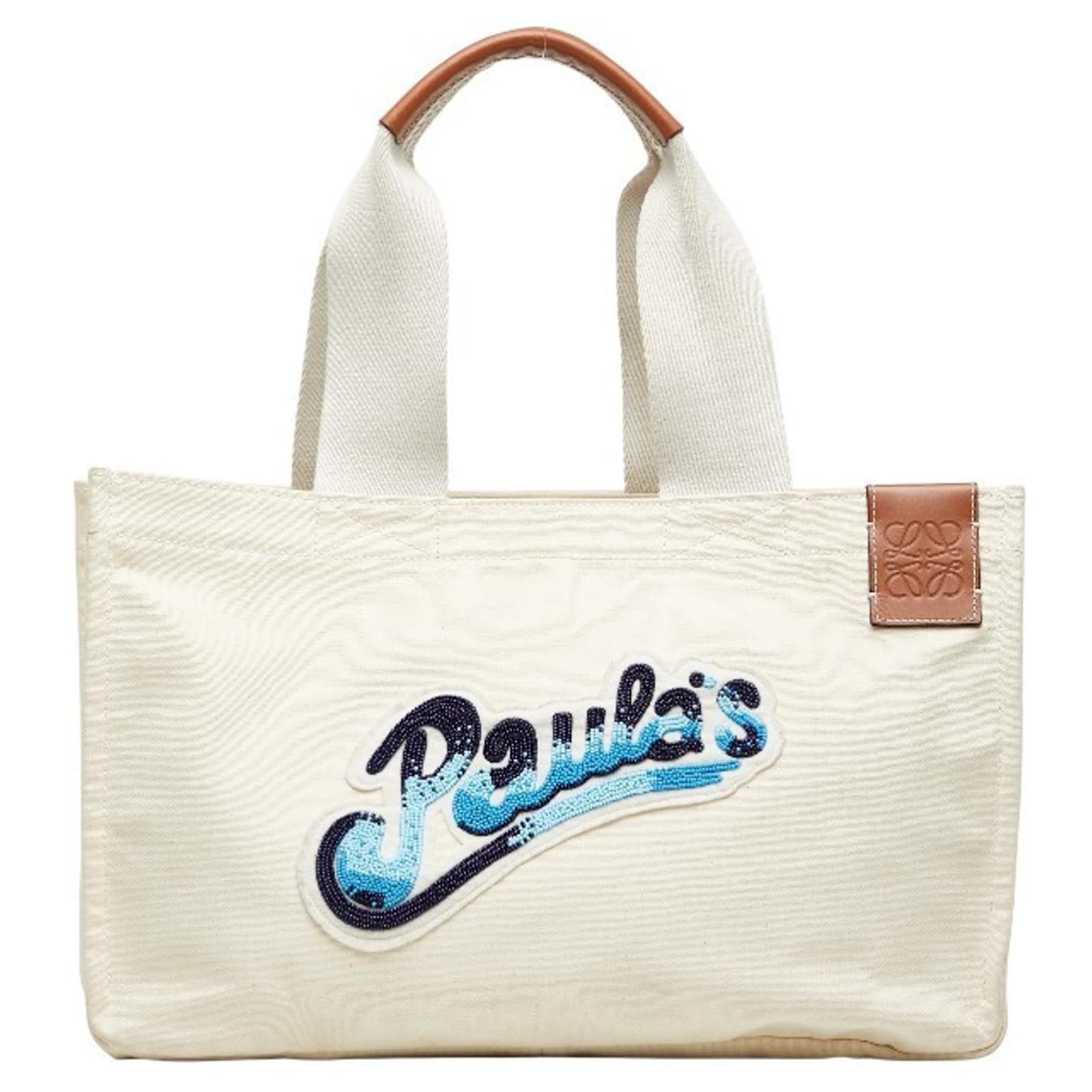 Loewe Paula's Ibiza Canvas Tote Bag White Blue Cream Cloth ref