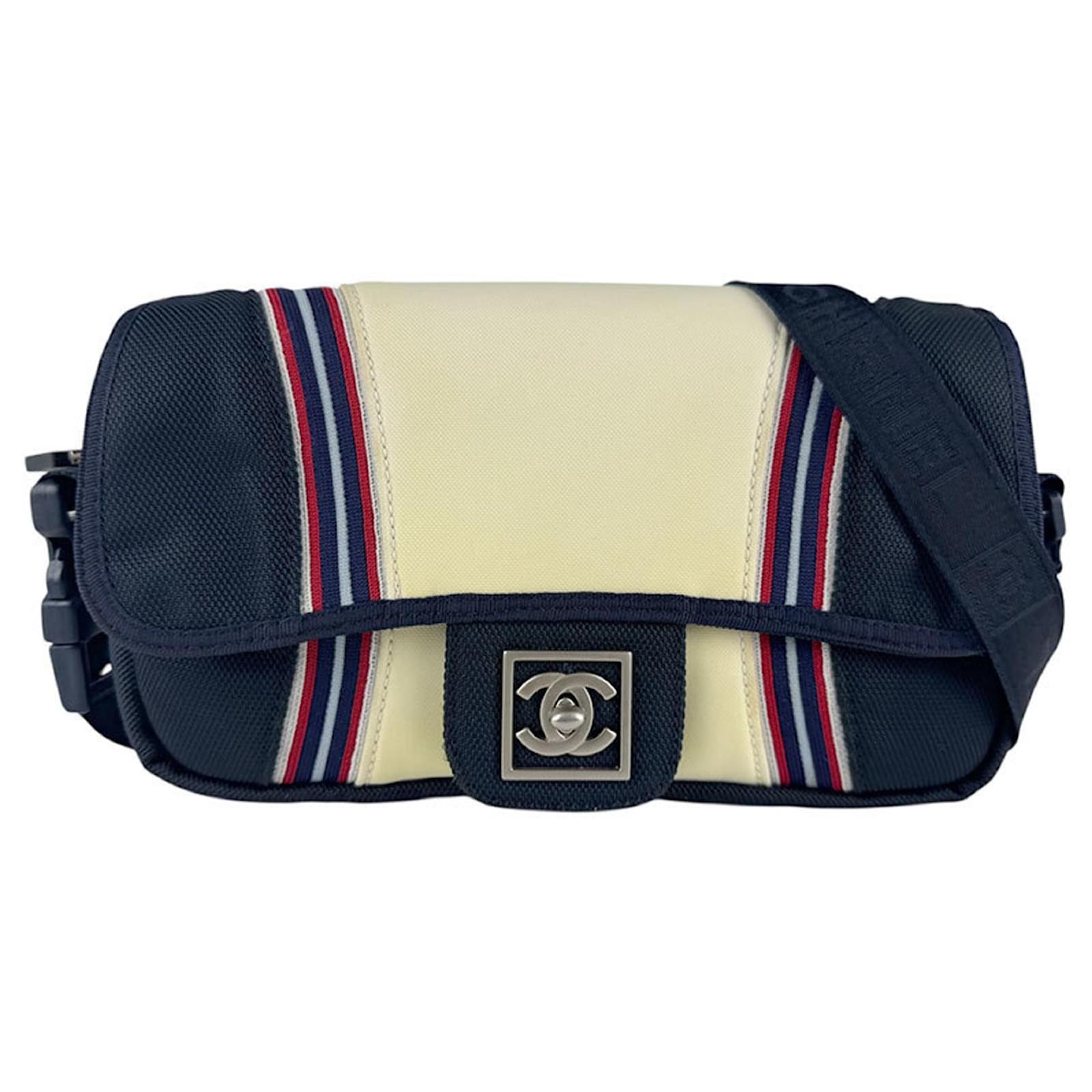 Chanel Sport Line Shoulder Bag Eggshell Navy blue Cloth ref