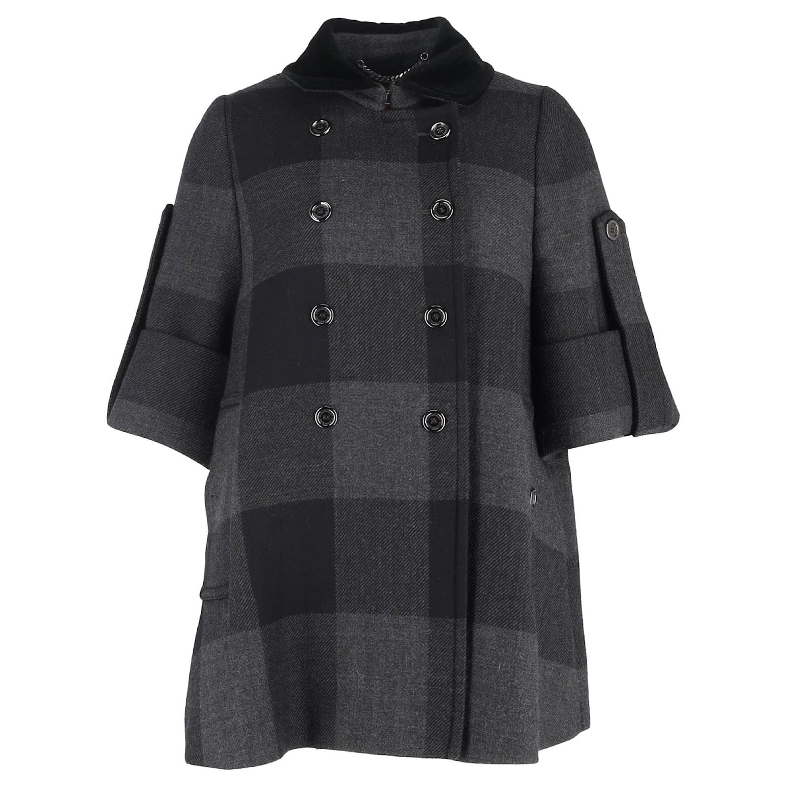 Burberry Karierter Doppelreiher Peacoat aus schwarzer Wolle ref