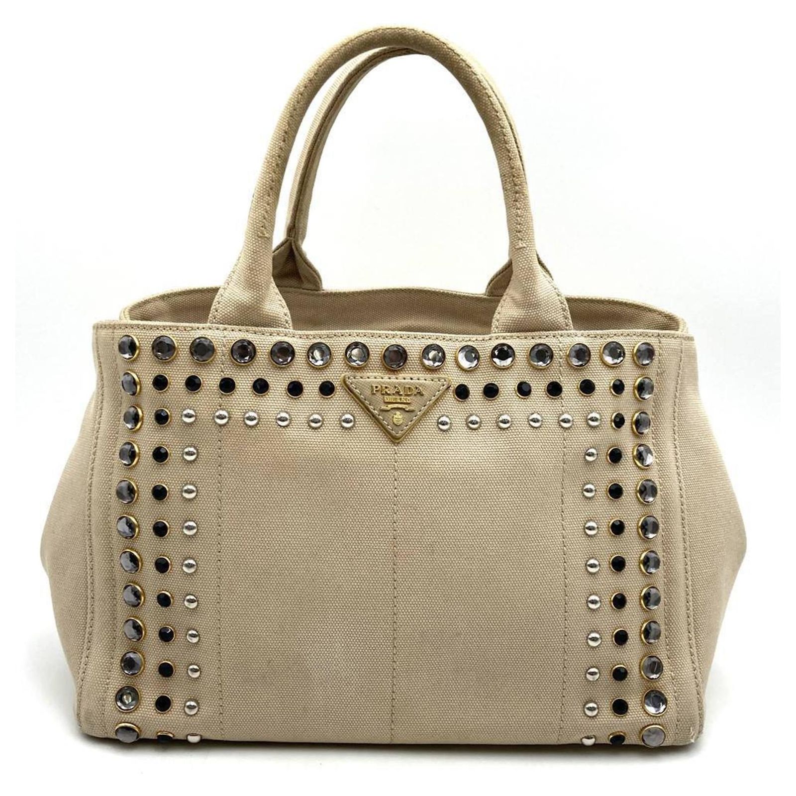 ビスケ PRADA トートバッグ Prada Kanapa Bijou Beaded Tote Bag Beige Cream Cloth ref.2552604