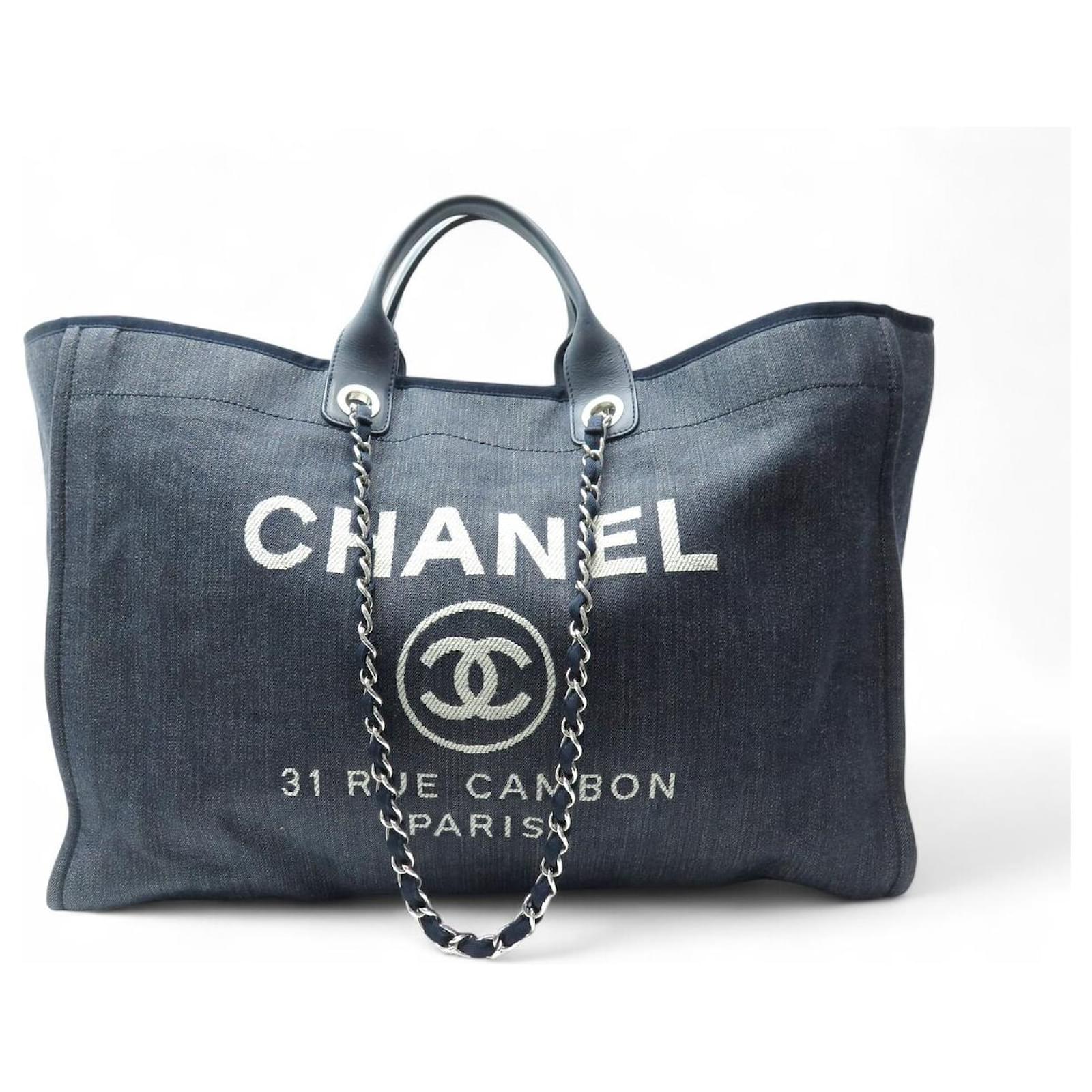 CHANEL DEAUVILLE SHOPPING XL 50 CM BLUE CANVAS TOTE BAG Navy blue
