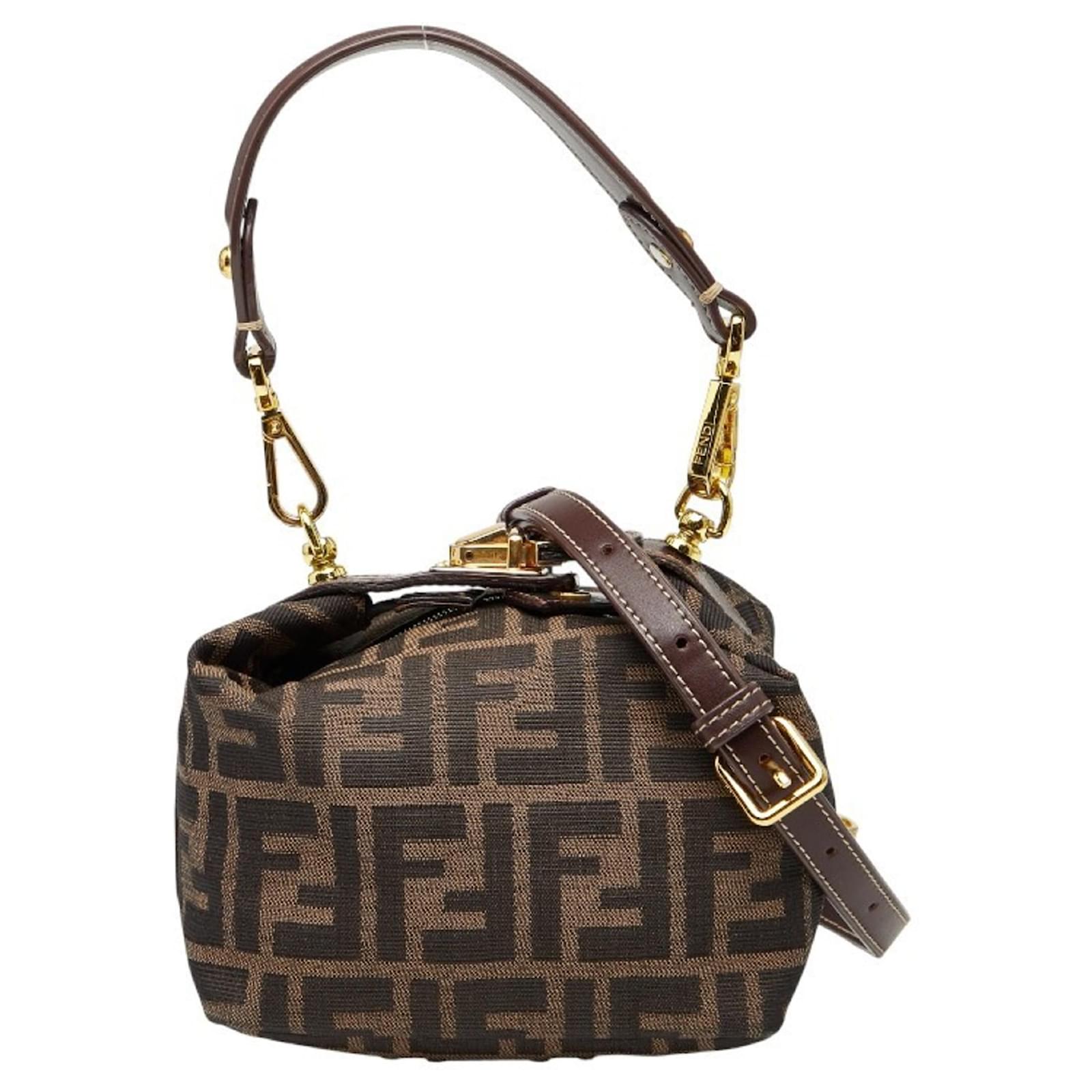 Fendi Zucca Vanity Bag mit Schultergurt Braun Leder Leinwand ref