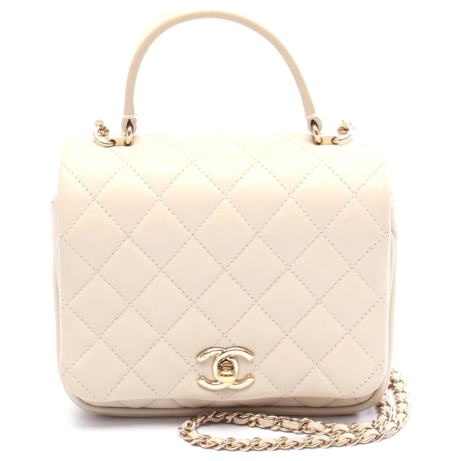 Chanel Lambskin Top Handle Shoulder Bag White Leather