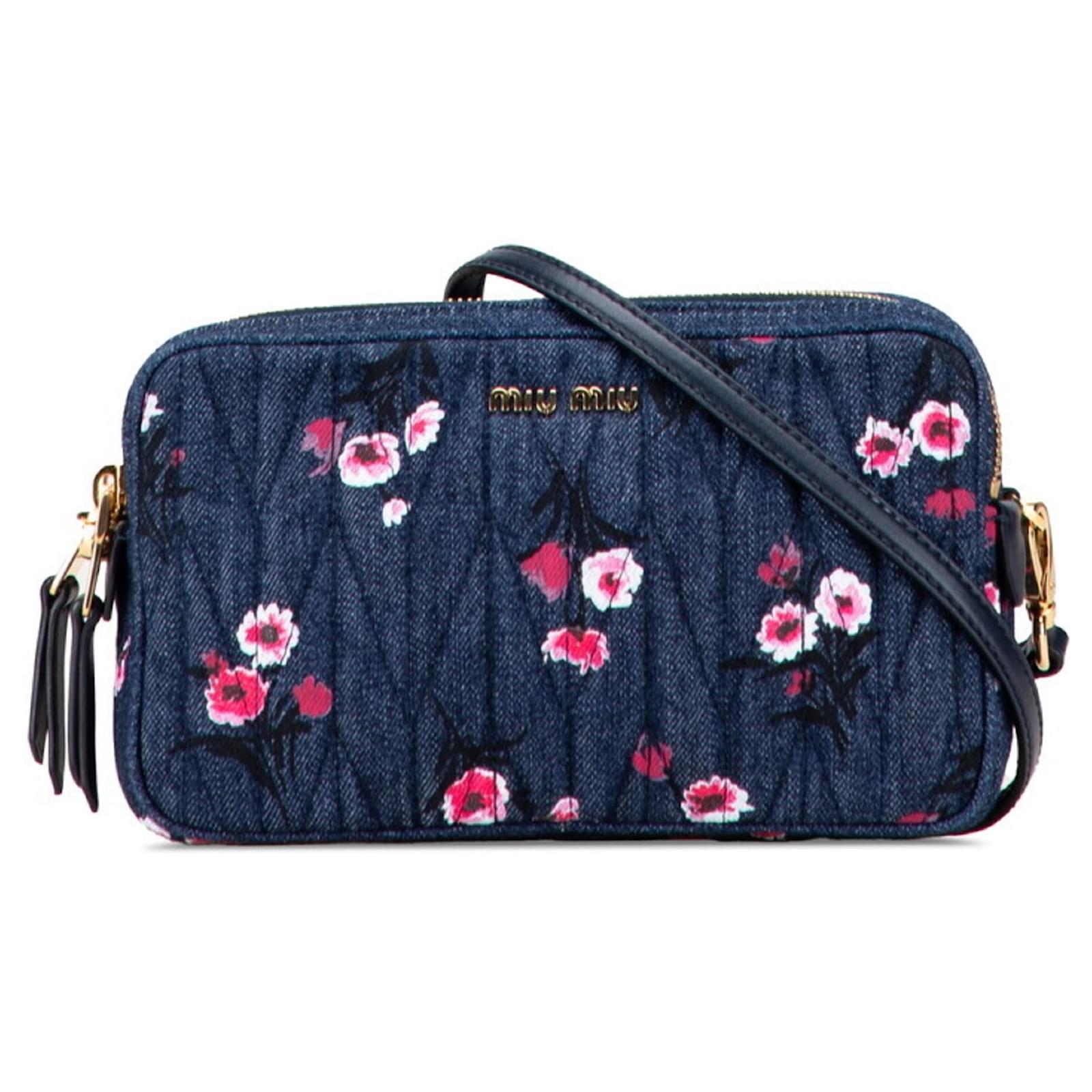 MIU MIU 花柄ショルダーバッグ Miu Miu Flower Print Shoulder Bag Pink Blue Leather Denim ref