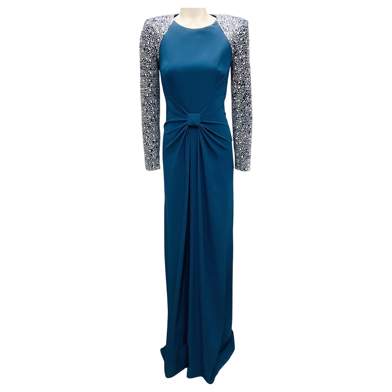 Jenny Packham Ink Blue Twyla Crystal Embellished Crepe Gown Jenny Packham Ink Blue Twyla Crystal Embellished Crepe Gown