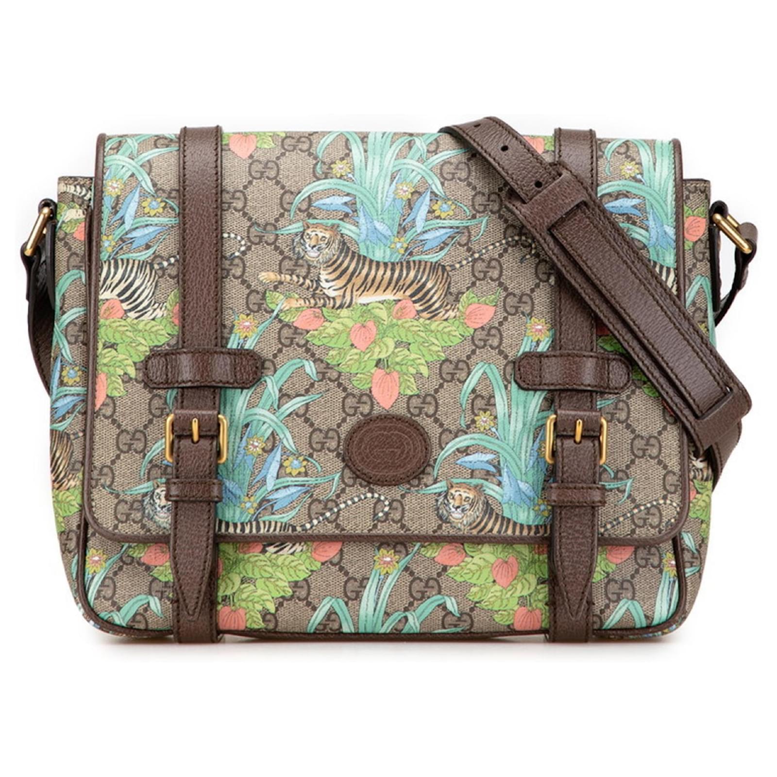 Gucci GG Supreme Tiger Print Messenger Bag Brown Multiple colors