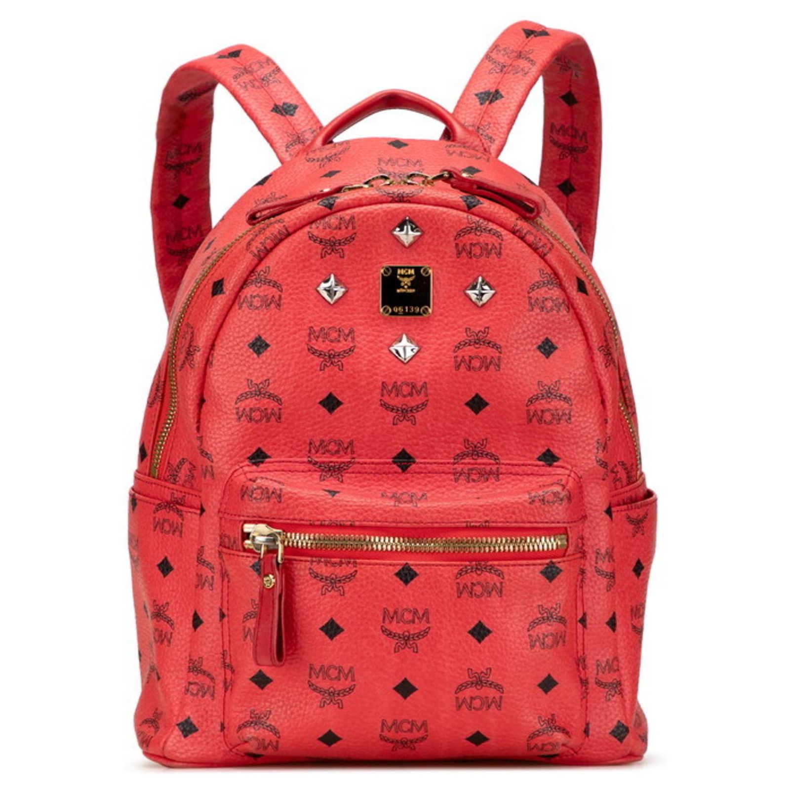 MCM Visetos Logogram Studded Backpack Red Leather Plastic  display picture 2