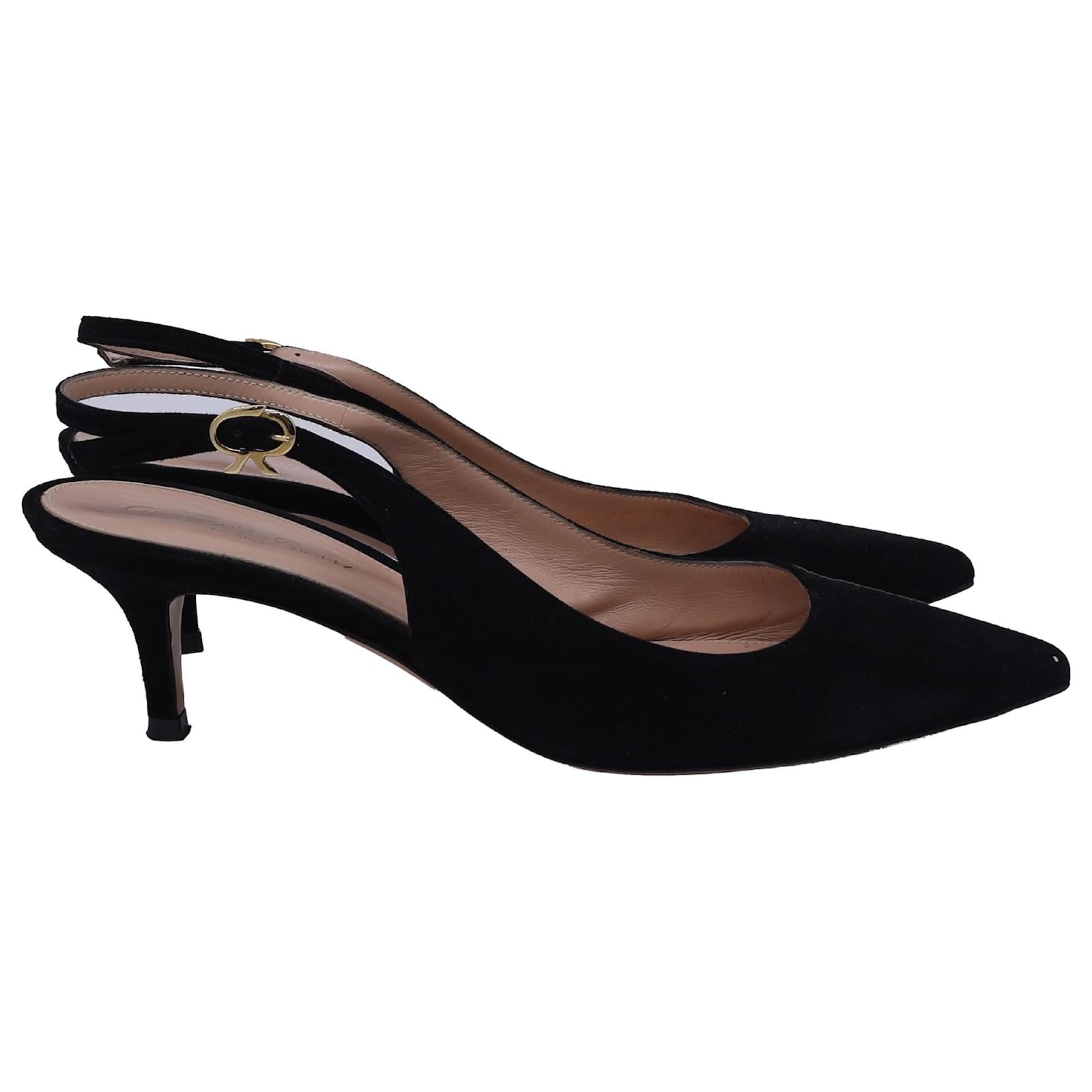 Gianvito Rossi Robbie 55 Slingback Pumps in Black Suede ref